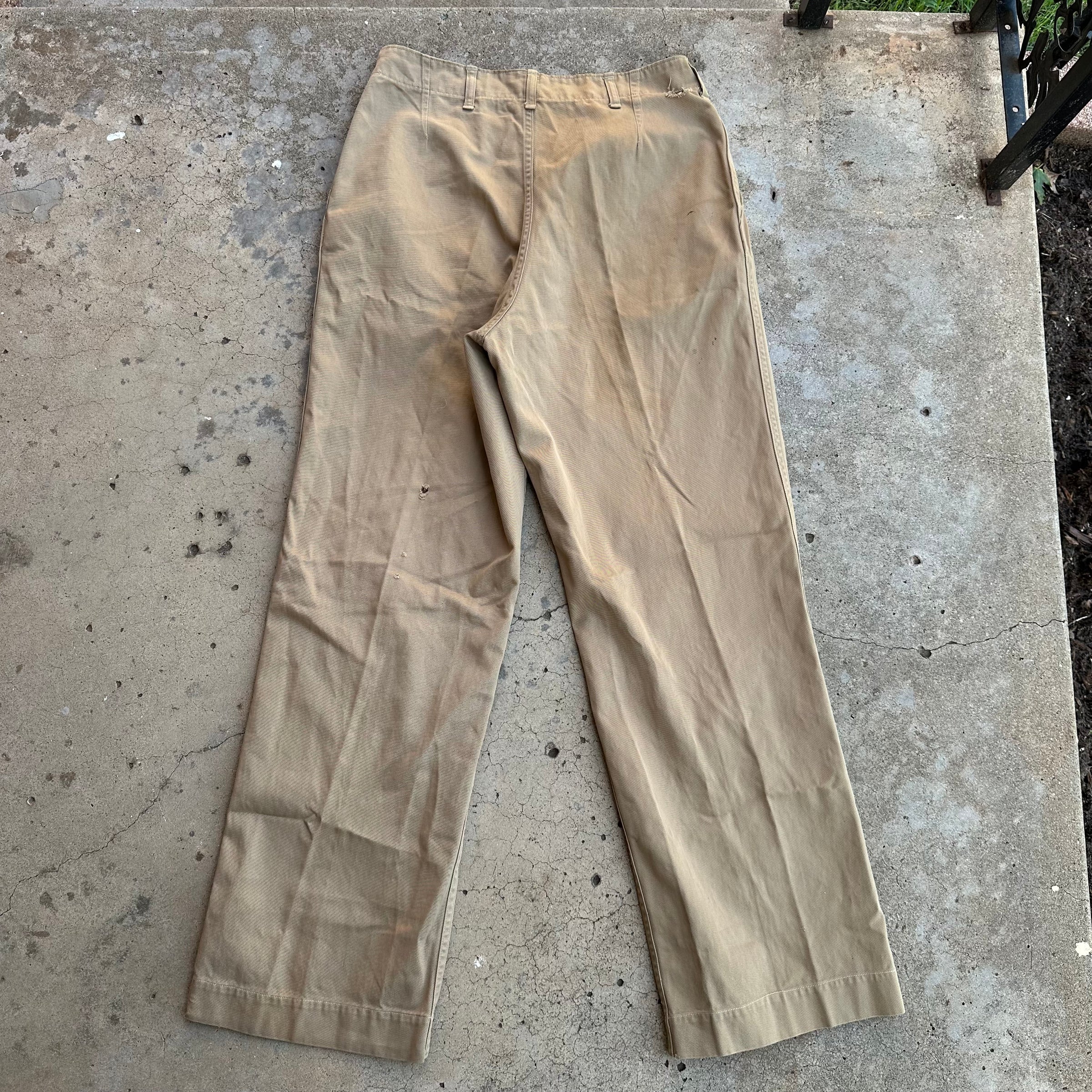 1940’s WWII USMC Khaki Chino Pants with Metal Buttons 31” Waist