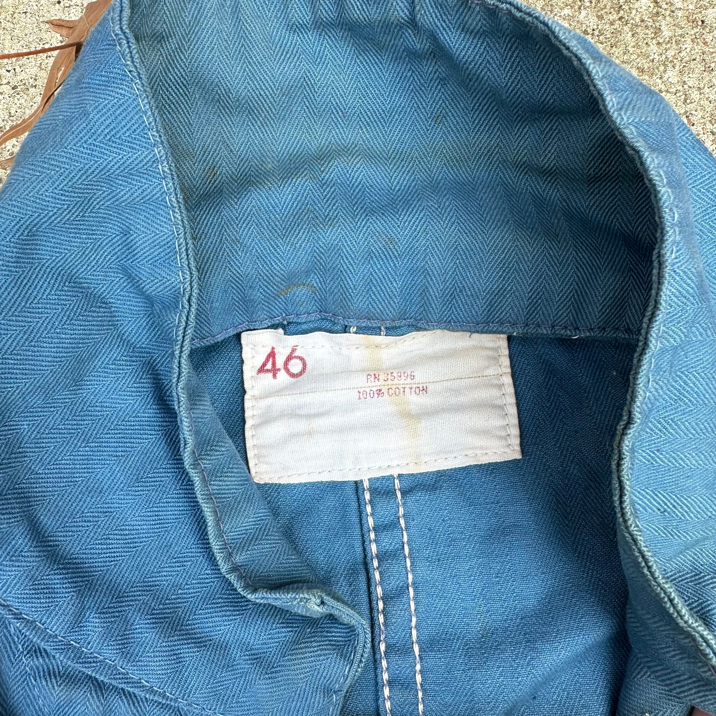 1950’s Blue HBT Chainstitched Gas Station Shop Coat Size 46