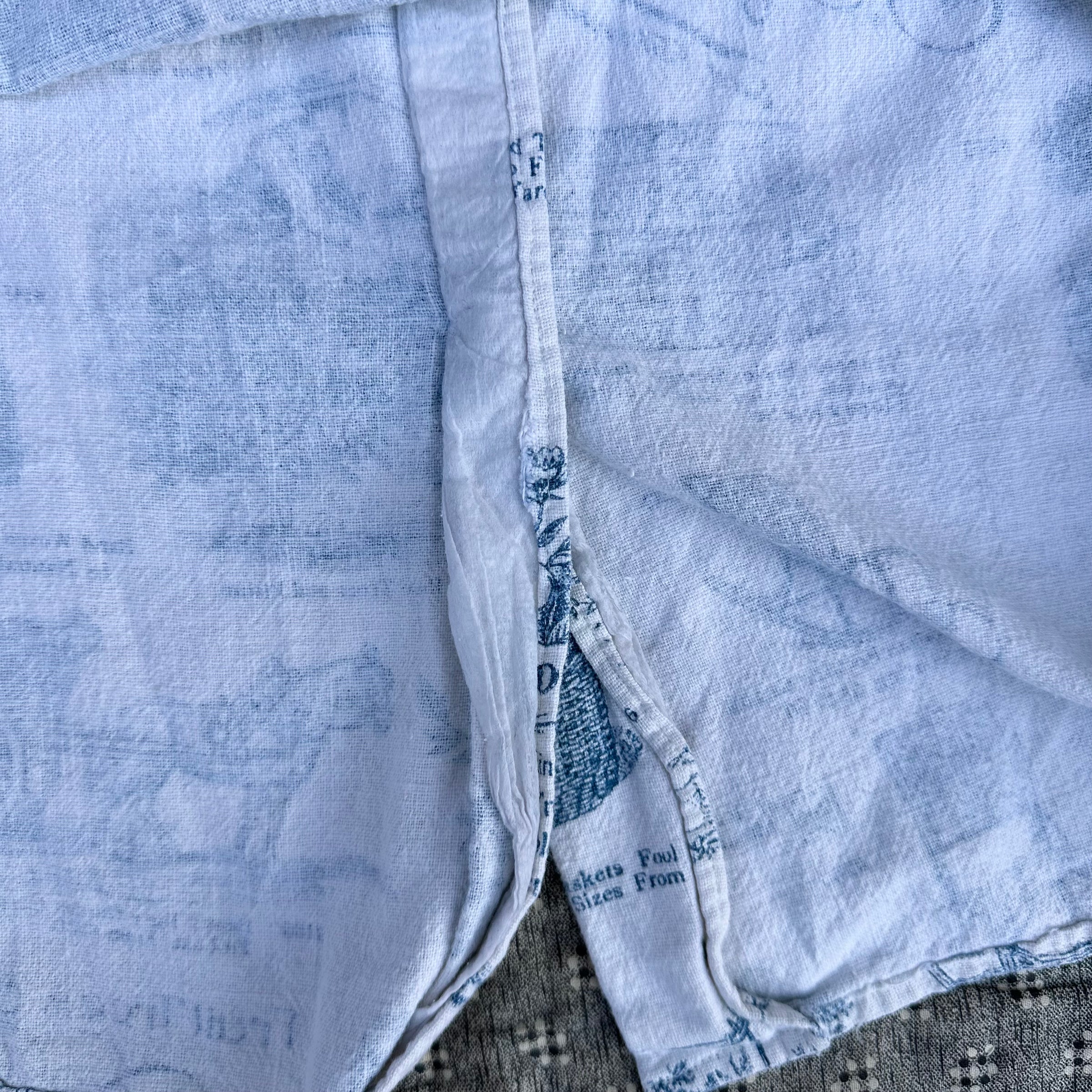 1970’s Banded Collar Antique Brochure Print Shirt 24” Chest