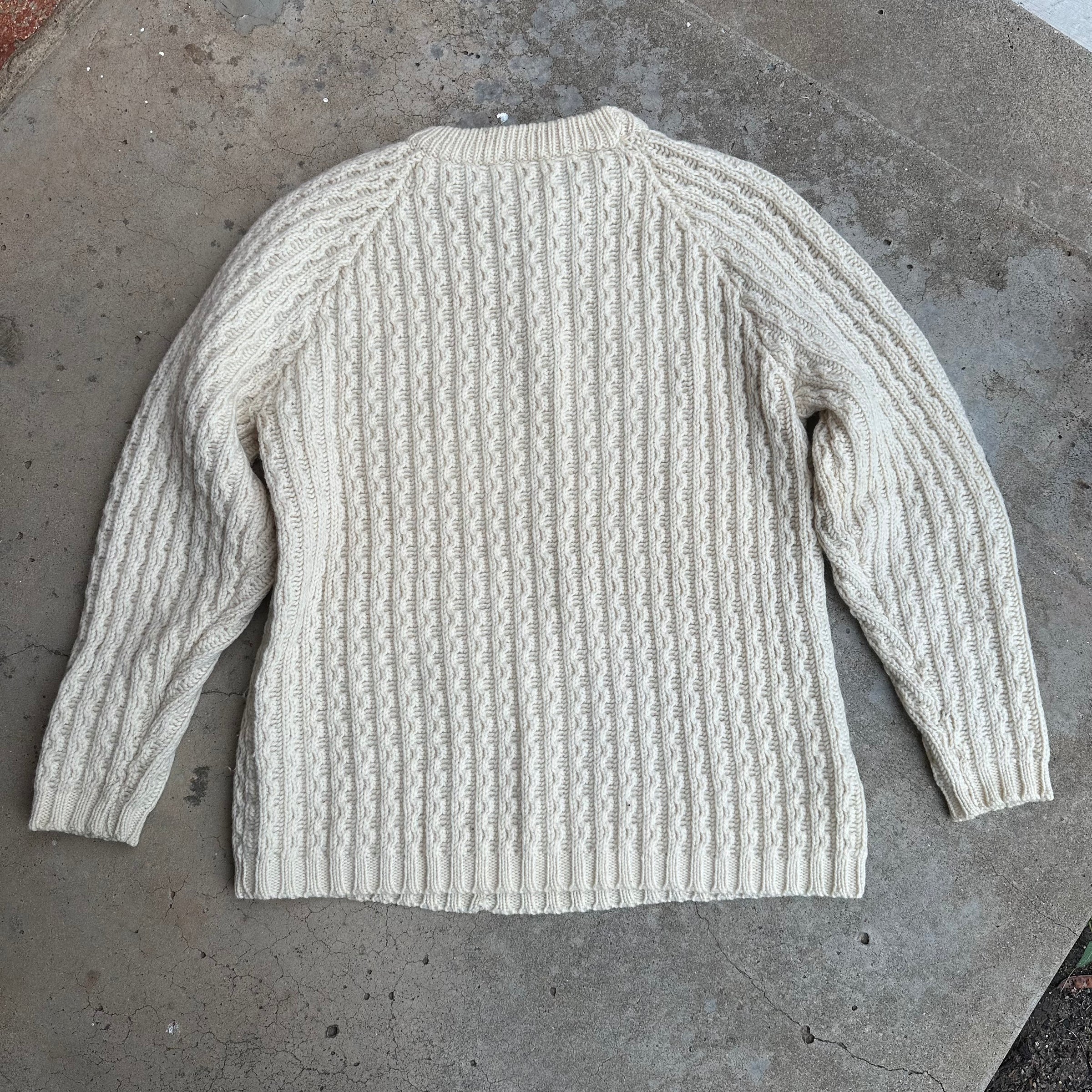 1980’s Trag Knitwear Cream Wool Fisherman Aran Sweater Medium
