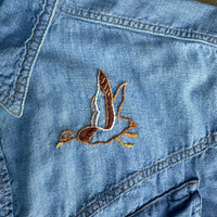 1960’s Embroidered Roebucks Chambray Western Shirt Large