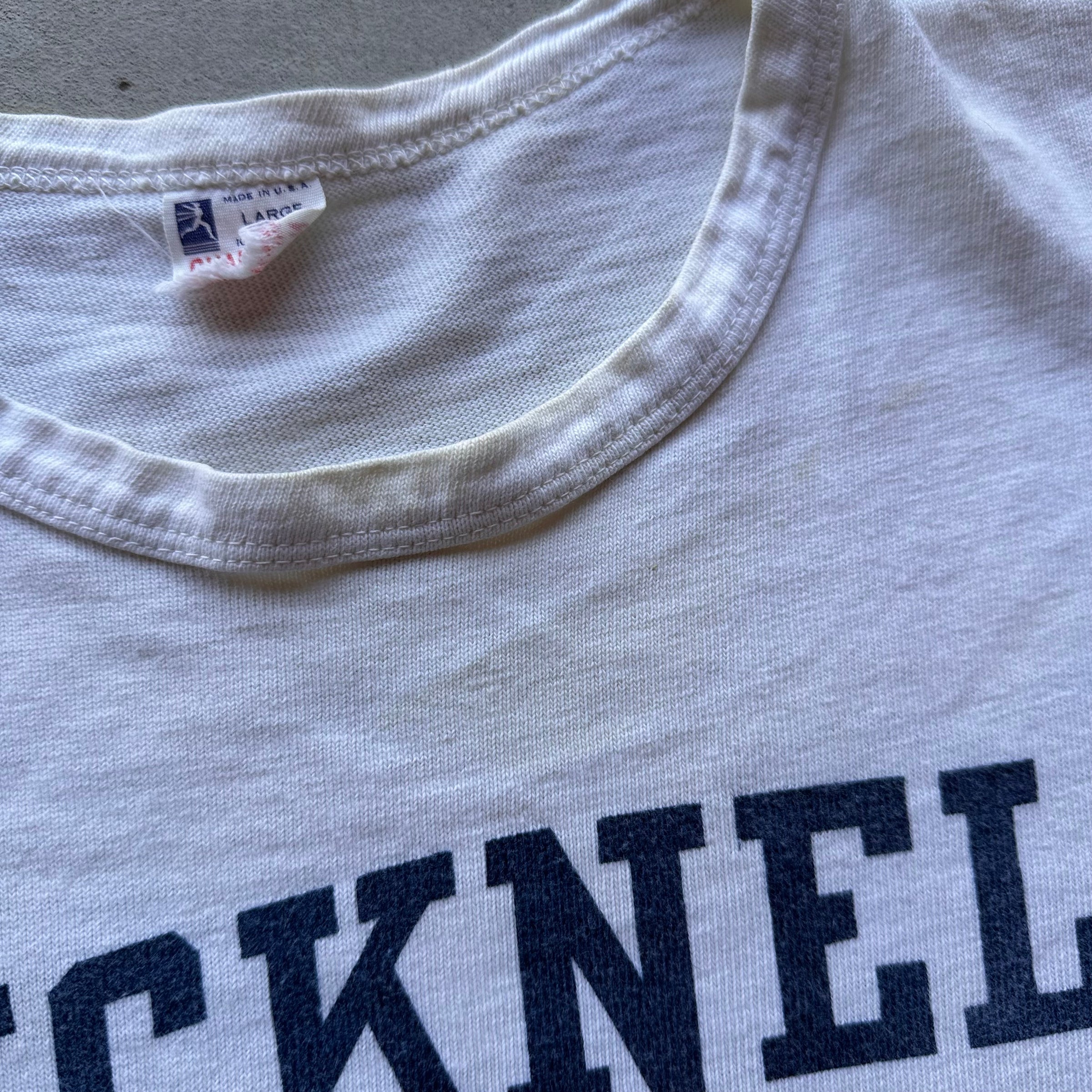 1950’s Champion Running Man Water Print Collegiate T-Shirt Tagged Large