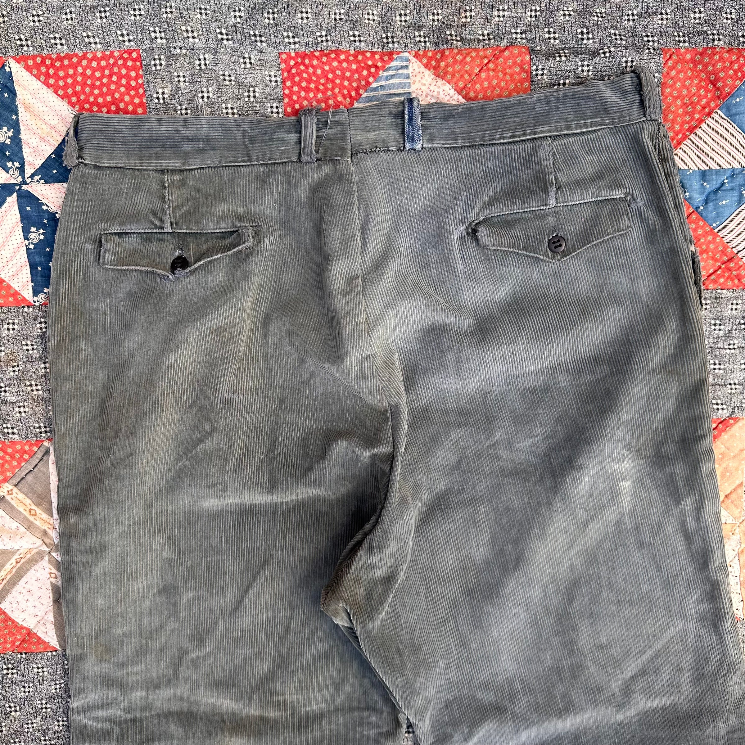1920’s/30’s Strong Reliable Grey Corduroy Pants 38” x 28”