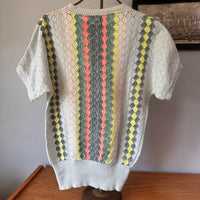 1950’s Rockabilly Style Diamond Loose Knit Short Sleeve Sweater Medium