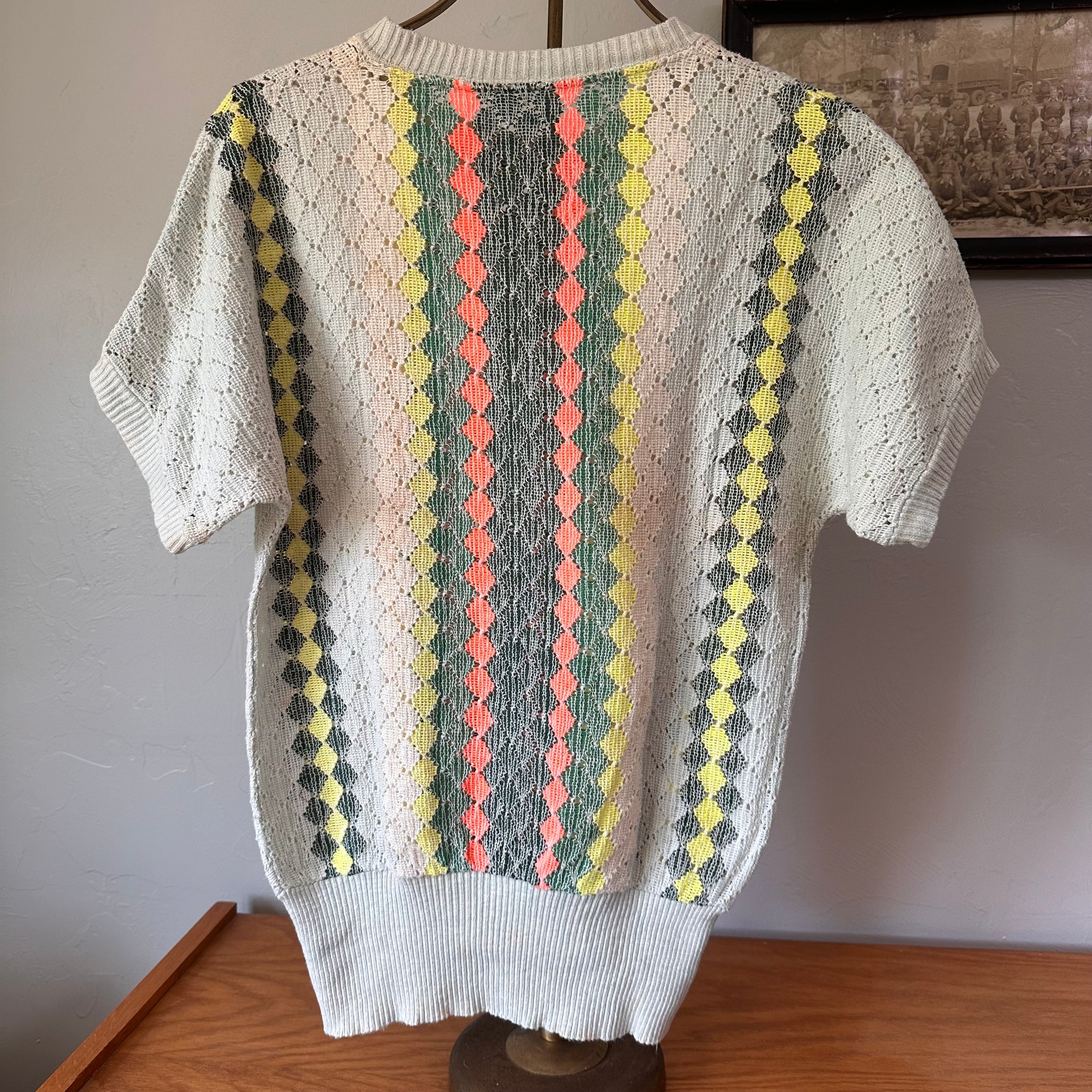 1950’s Rockabilly Style Diamond Loose Knit Short Sleeve Sweater Medium