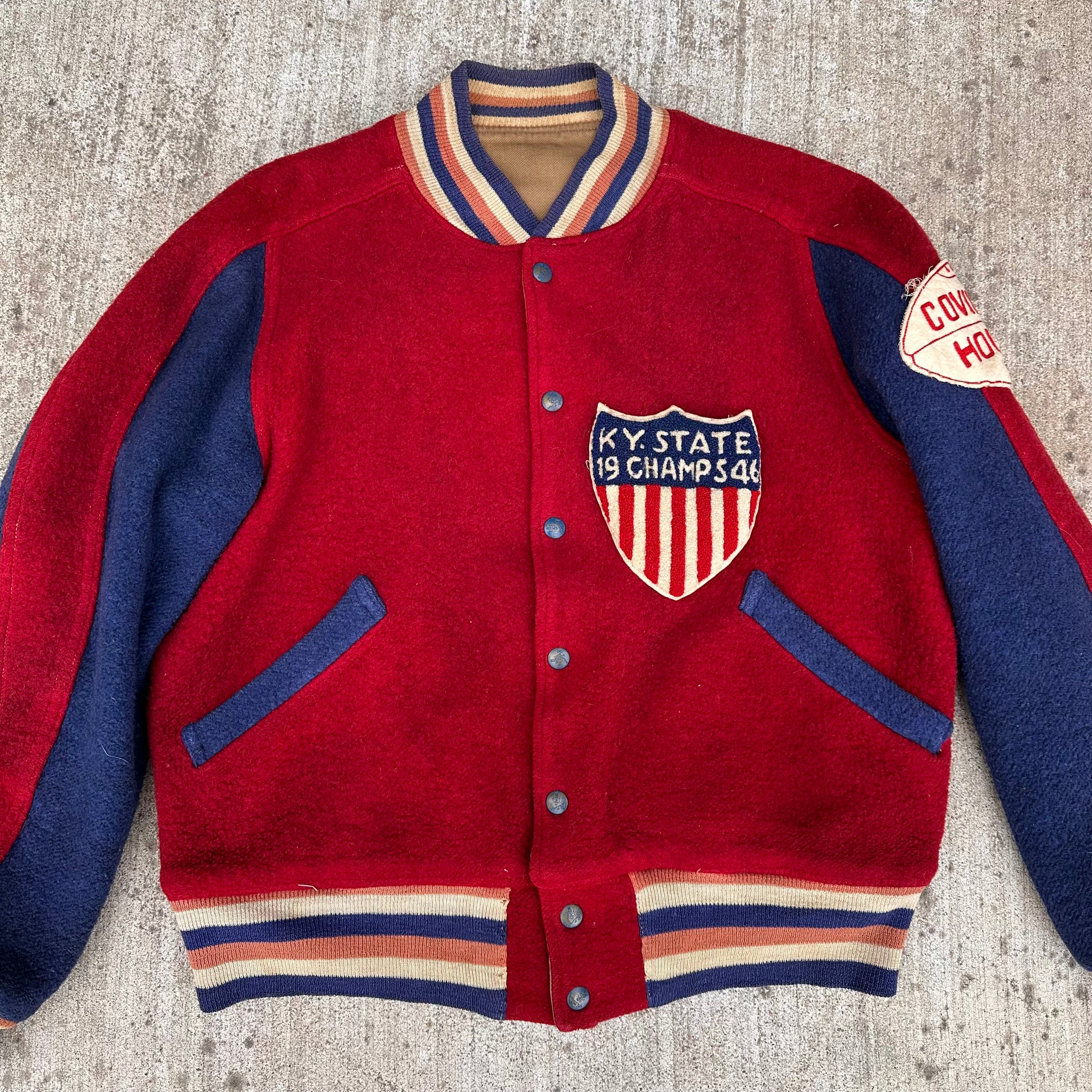 1940’s Butwin Two-Tone Nylon Fleece Reversible Varsity Jacket 24” Chest
