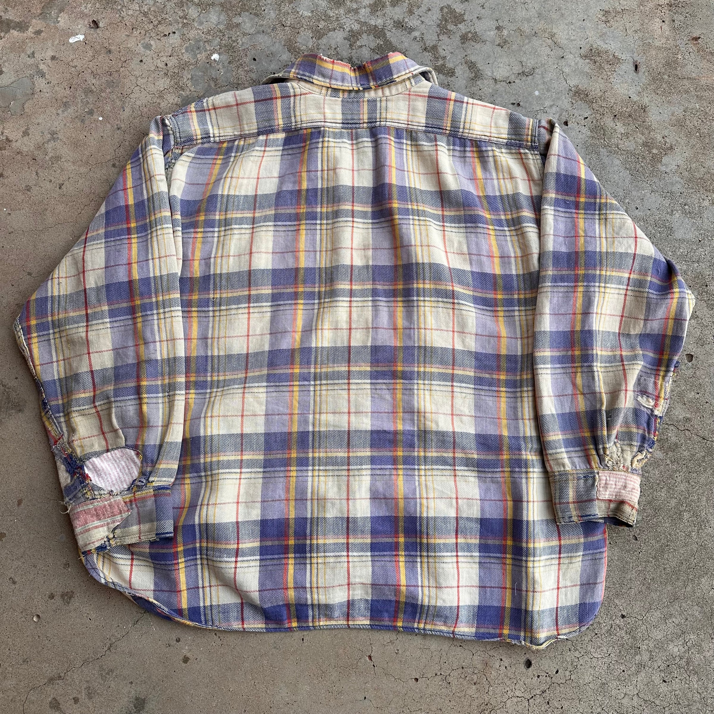 1940’s/50’s Pilgrim Repaired Plaid Cotton Flannel L/XL
