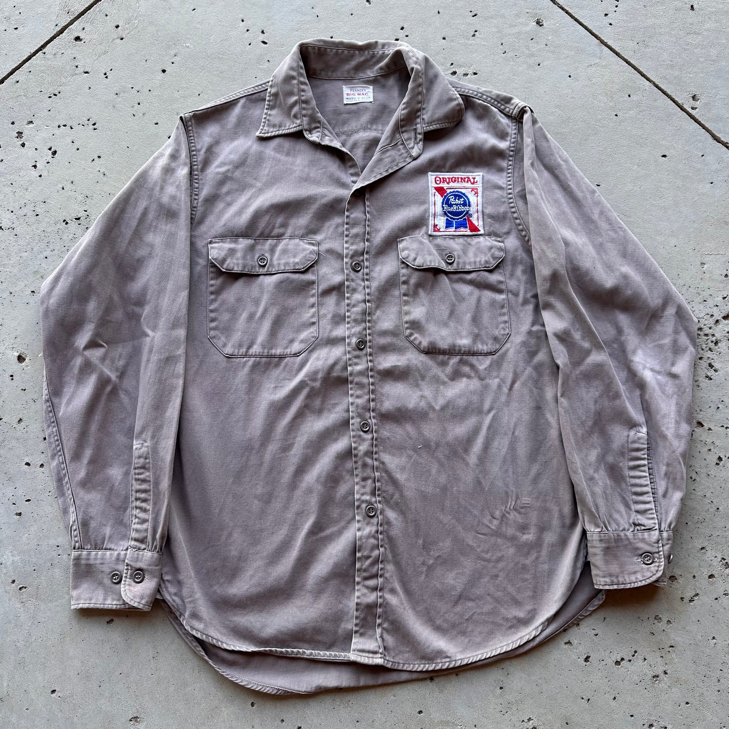 1950’s/60’s Penney’s Big Mac PBR Patched Grey Cotton Work Shirt Medium