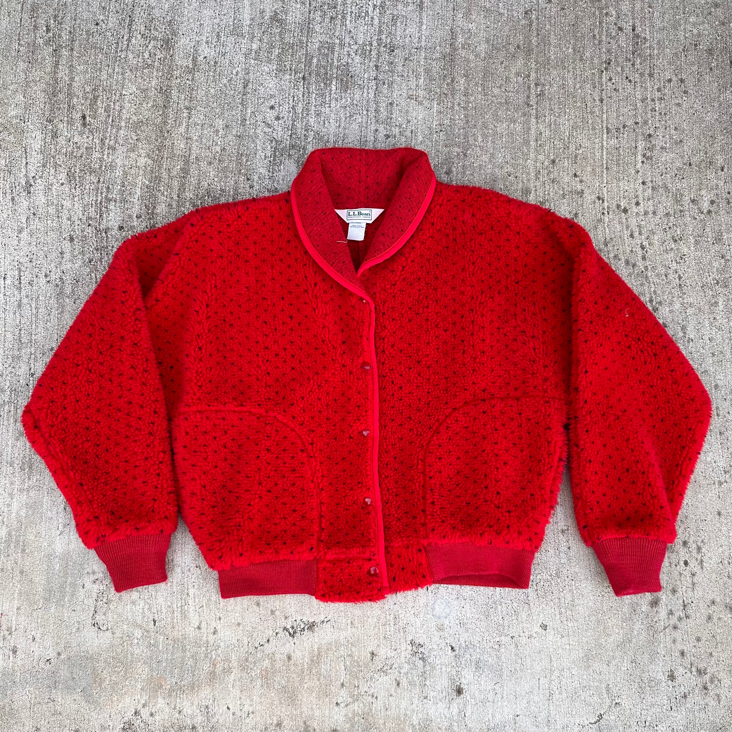 1980’s LL Bean Polka Dot Red Fleece Pile Jacket Medium