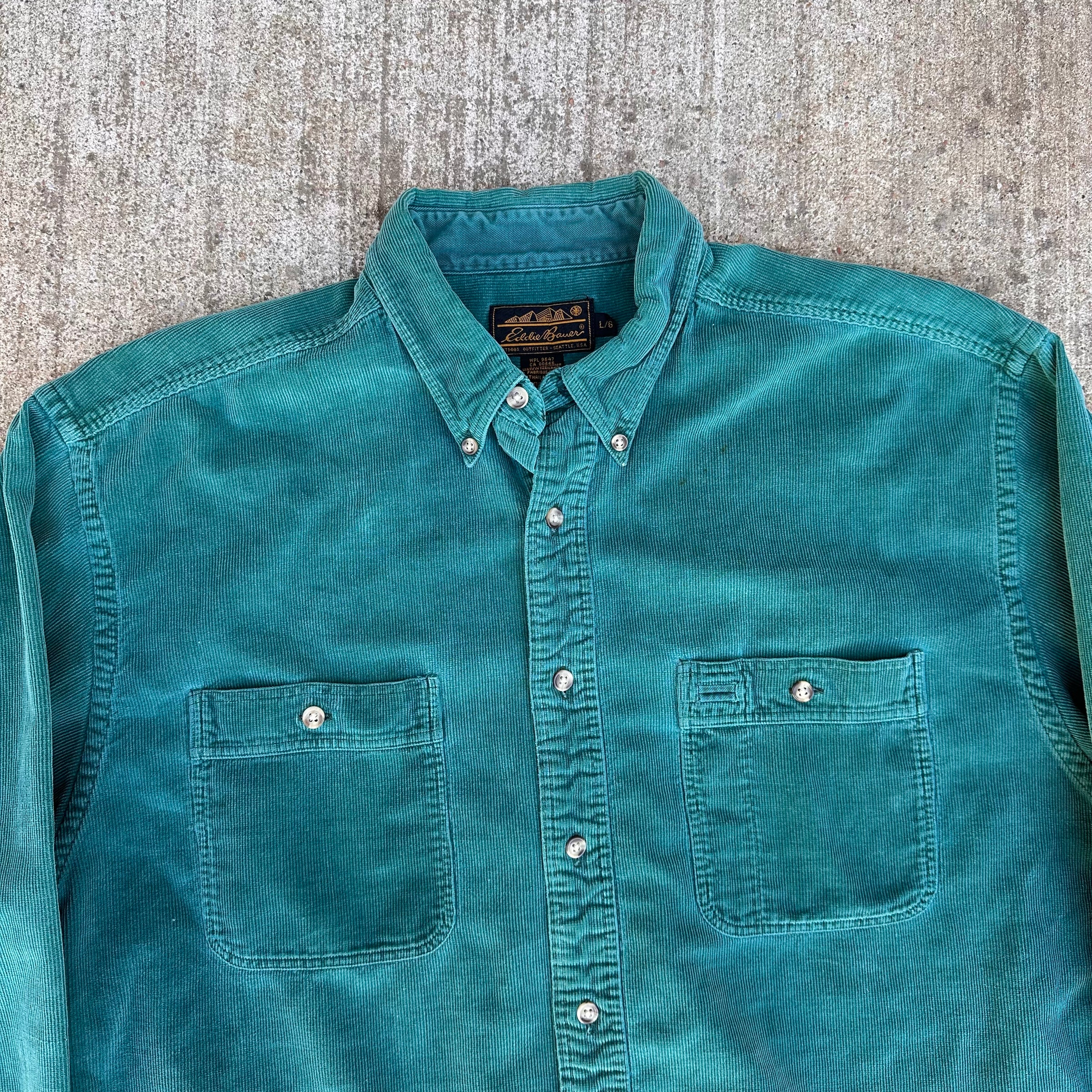 1980’s Eddie Bauer Teal Corduroy Work Shirt Large