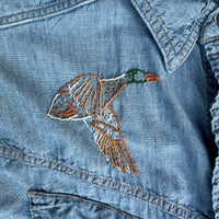 1960’s Embroidered Roebucks Chambray Western Shirt Large