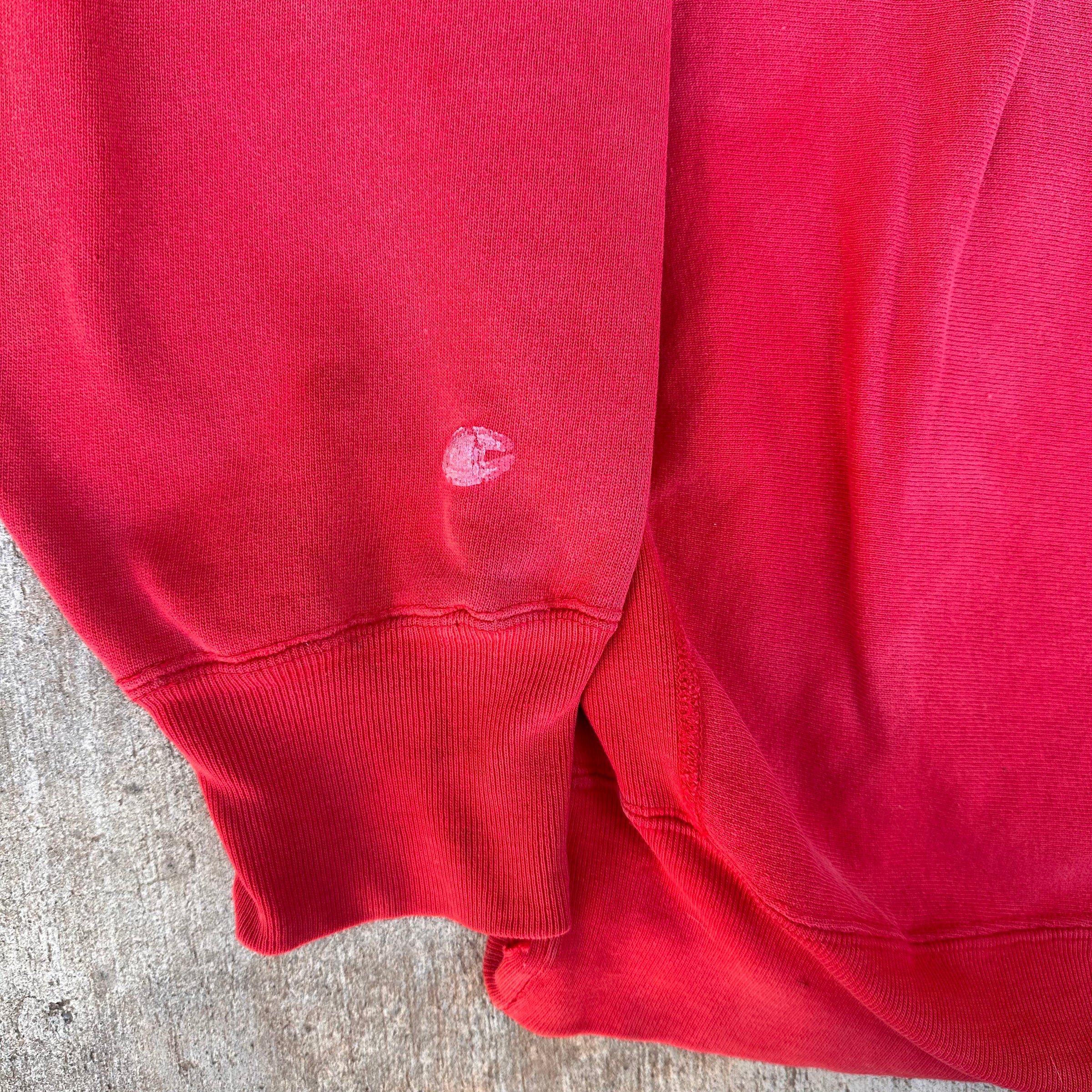 1980’s Faded Red Champion Reverse Weave Hooded Sweatshirt XL 25” Chest