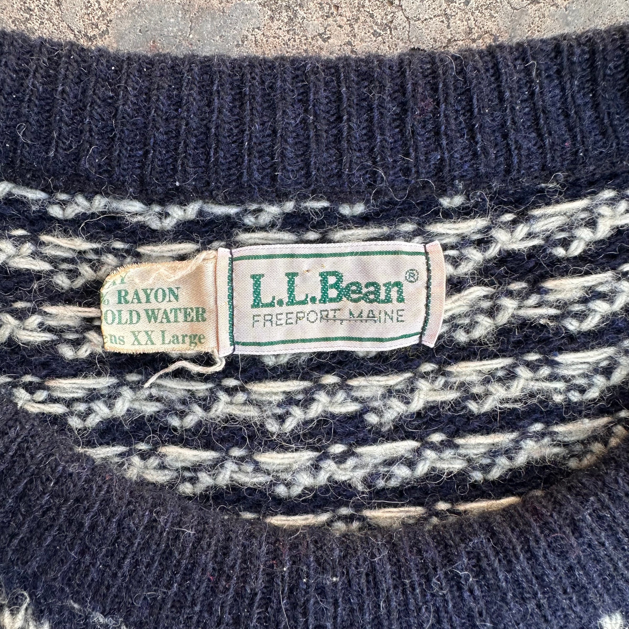 1970’s LL Bean Navy Birdseye Pattern Wool Sweater XL