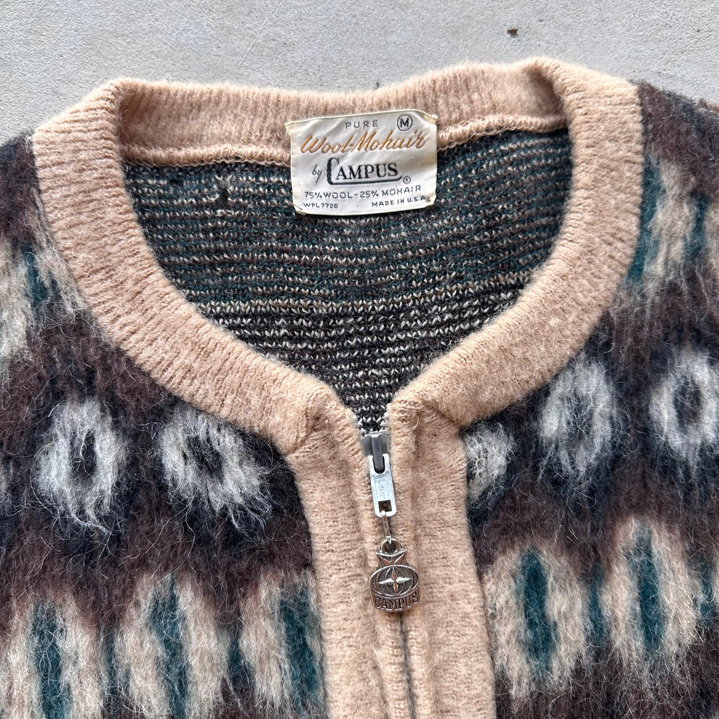 1960’s Campus Full Zip Mohair Cardigan Medium