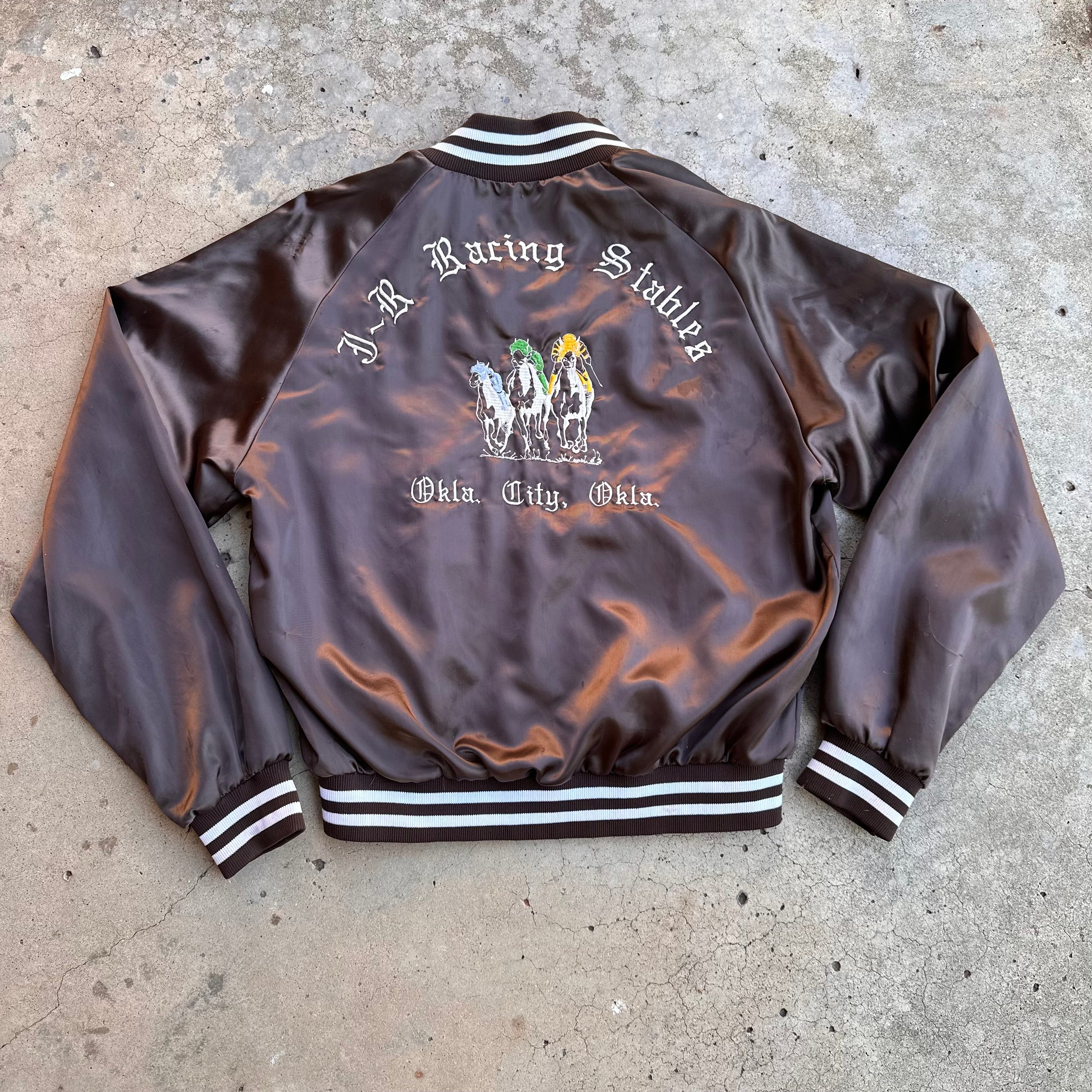 1980’s JR Stables Embroidered Satin Bomber Jacket Large