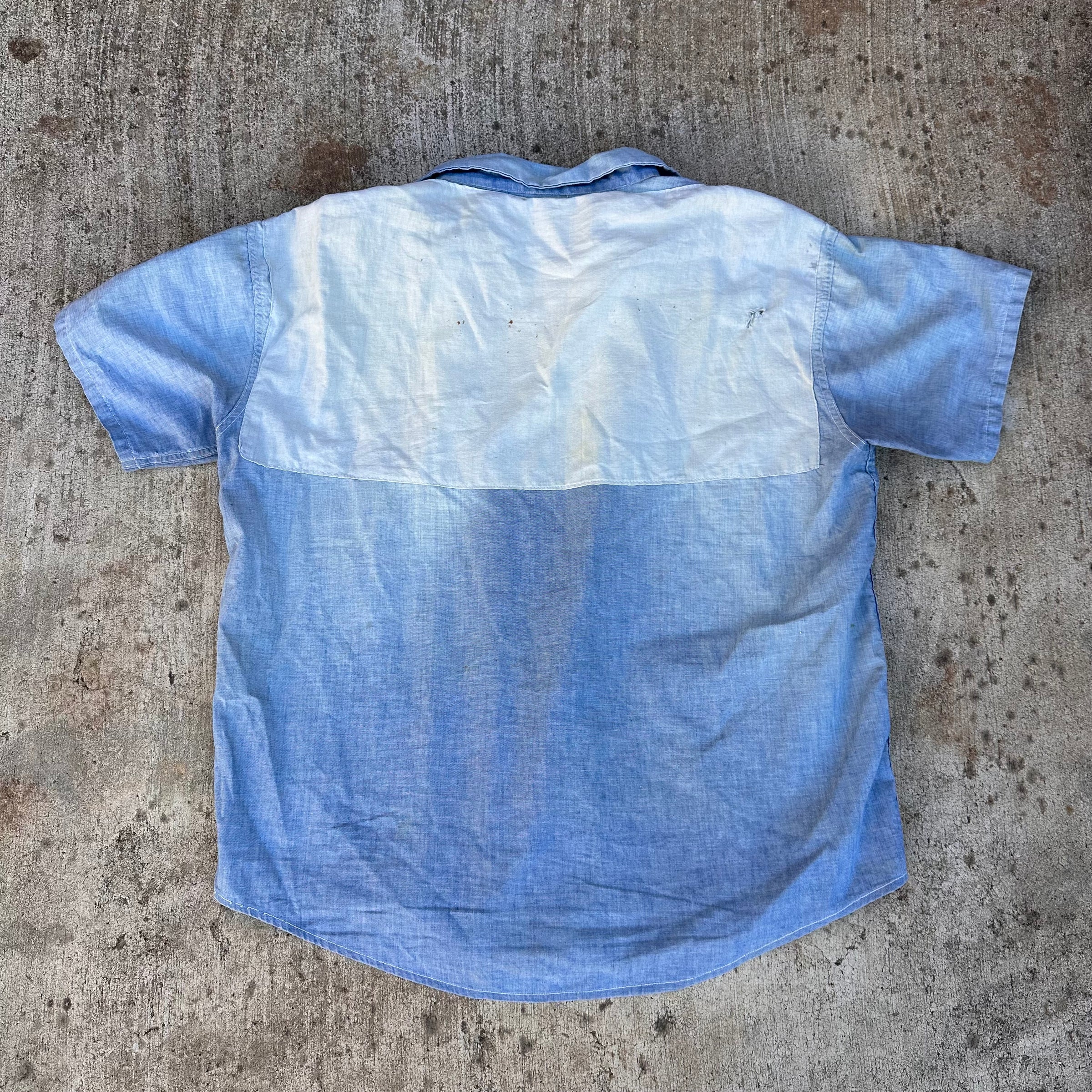 1950’s Powr House Repaired Chambray Work Shirt 26” Chest