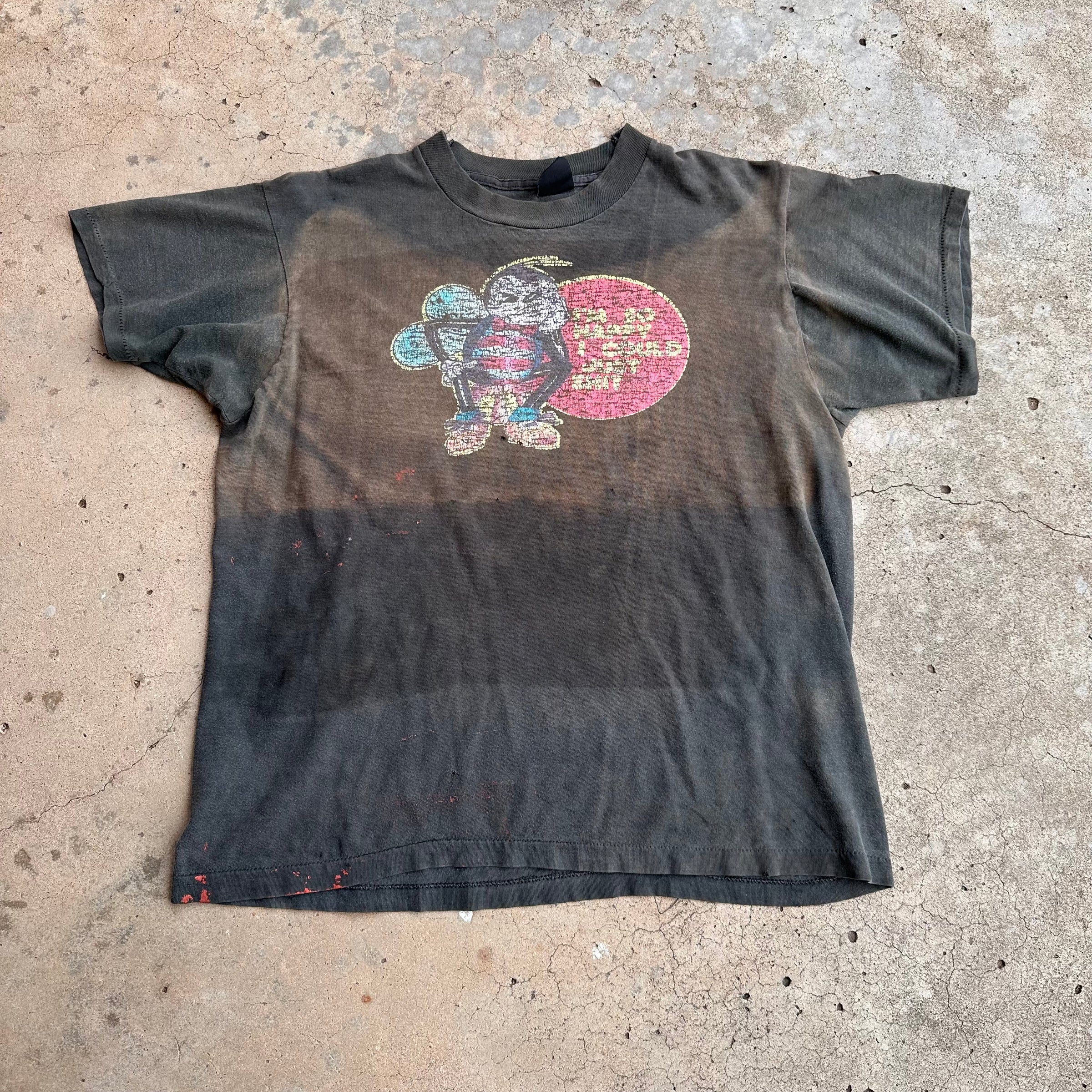1970’s “I’m So Happy I Could Just Shit!” Faded Black T-Shirt Large