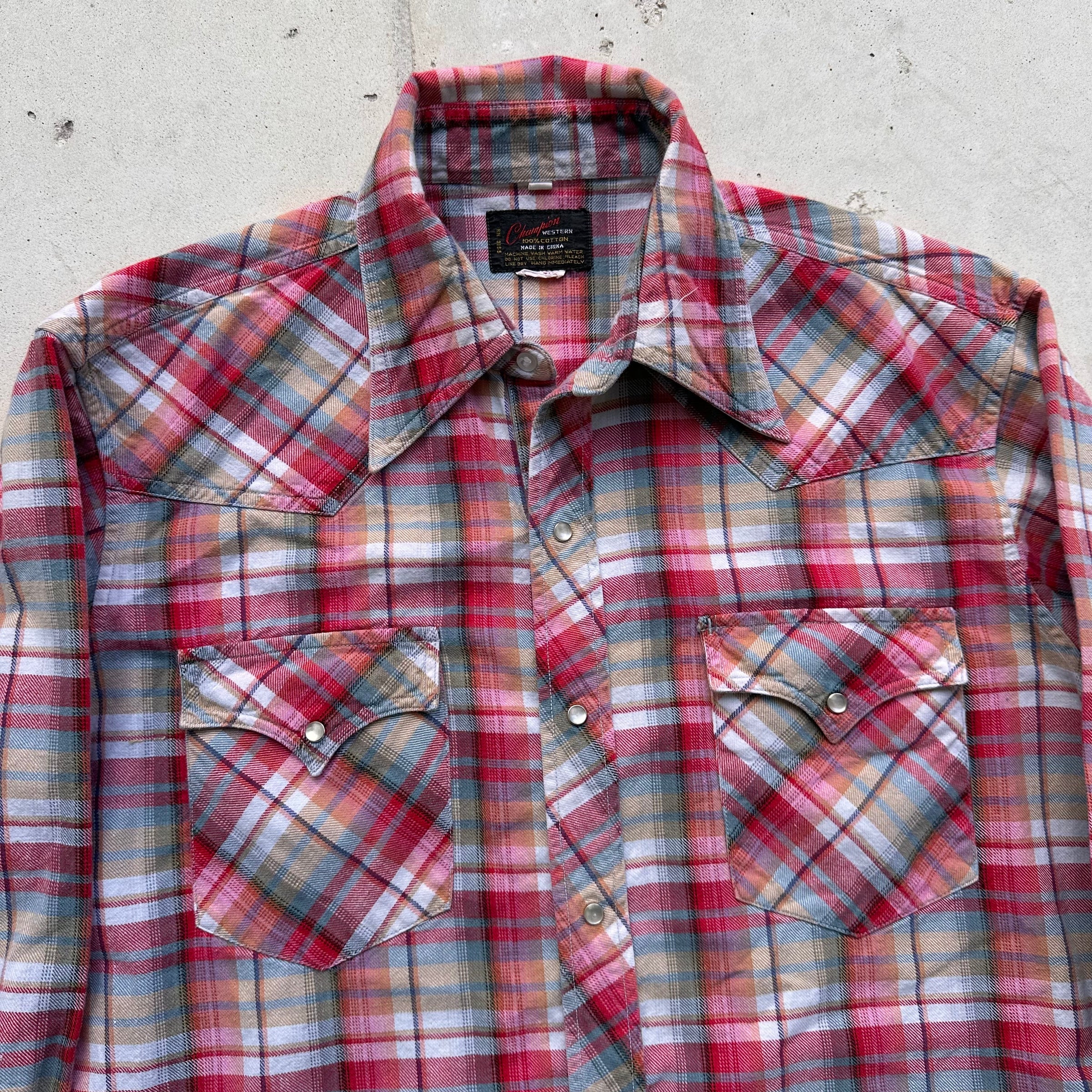 1970’s Champion Plaid Cotton Western Flannel Large