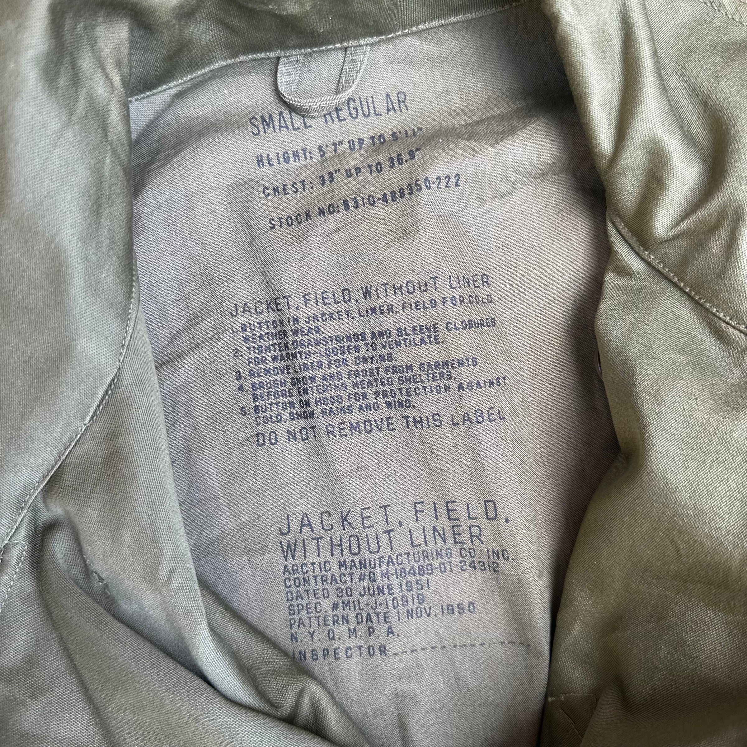 1950’s Deadstock US Military M-1950 Field Jacket Small Regular
