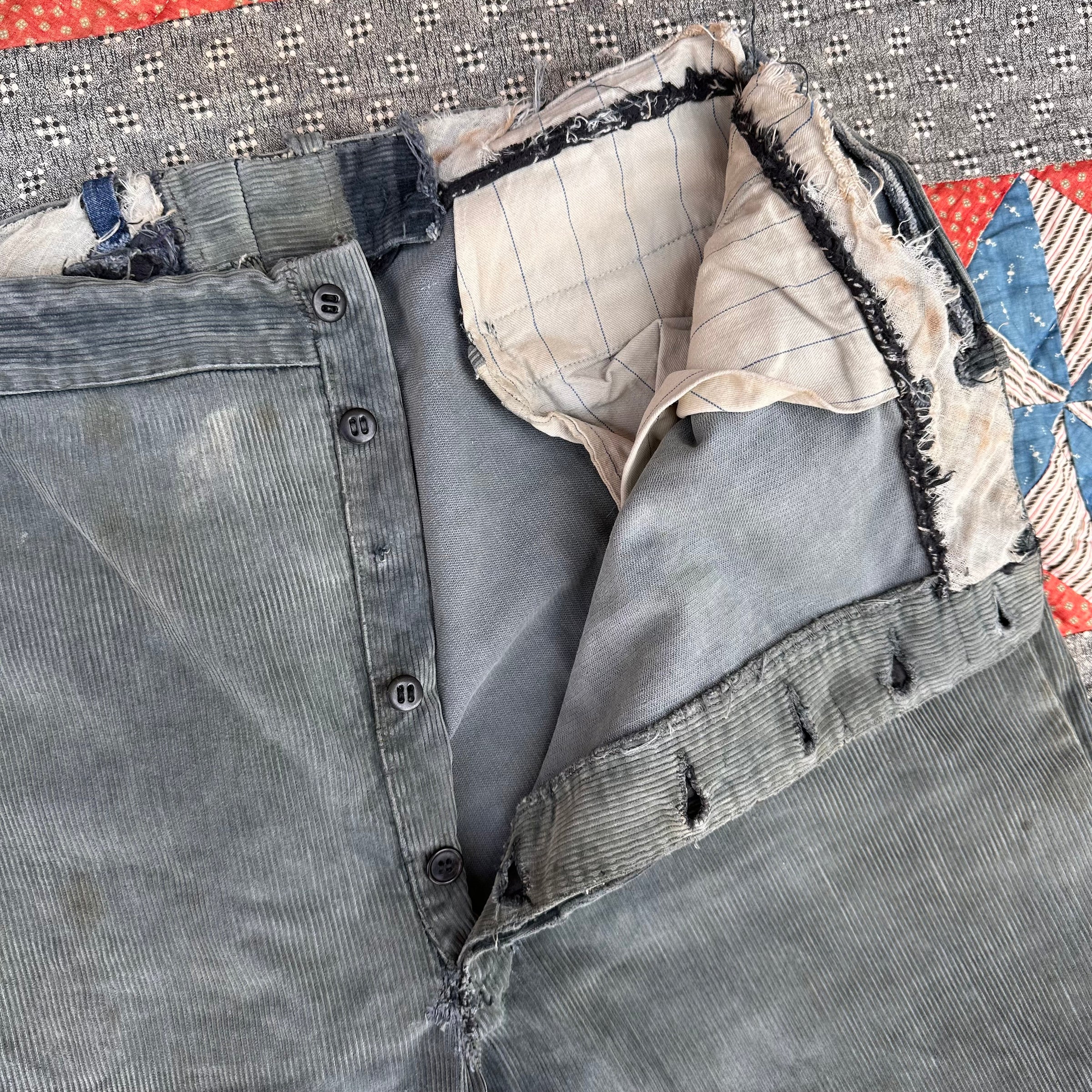 1920’s/30’s Strong Reliable Grey Corduroy Pants 38” x 28”