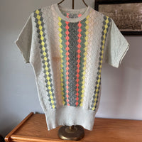 1950’s Rockabilly Style Diamond Loose Knit Short Sleeve Sweater Medium