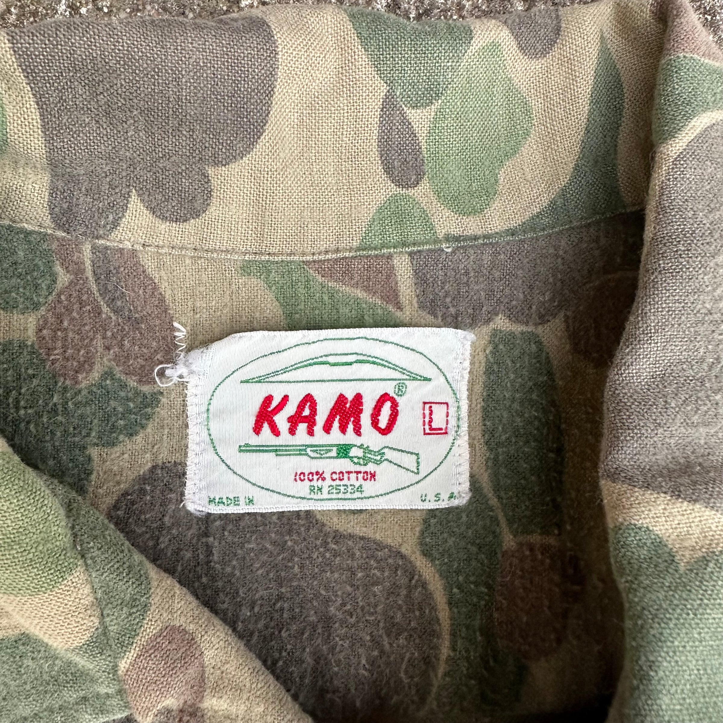1960’s/70’s Kamo Brand Hunting Camo Cotton Flannel Shirt Large