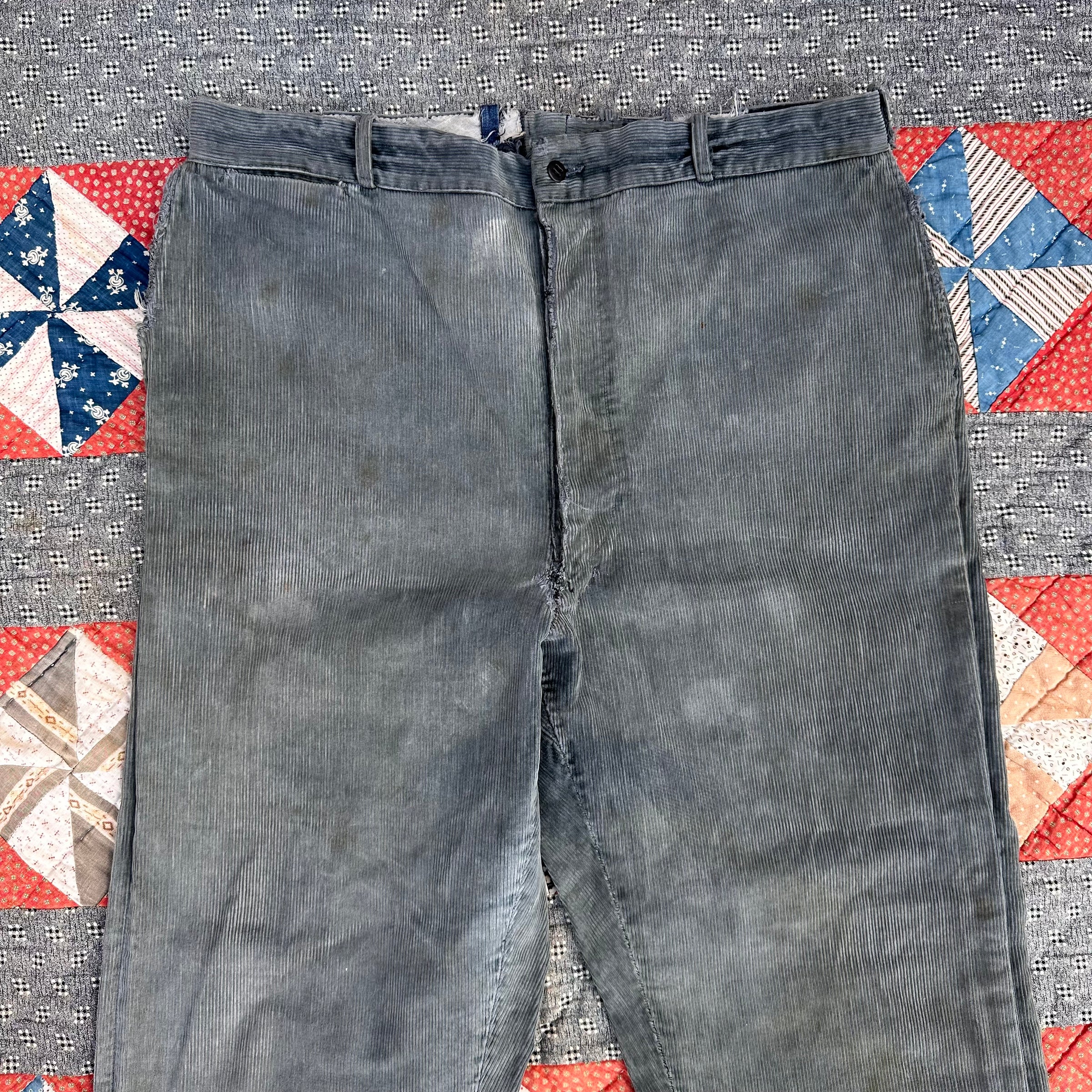1920’s/30’s Strong Reliable Grey Corduroy Pants 38” x 28”