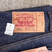 1990’s Deadstock MiUSA Levi’s 501 Shrink to Fit Denim Jeans Tagged 31” x 36”