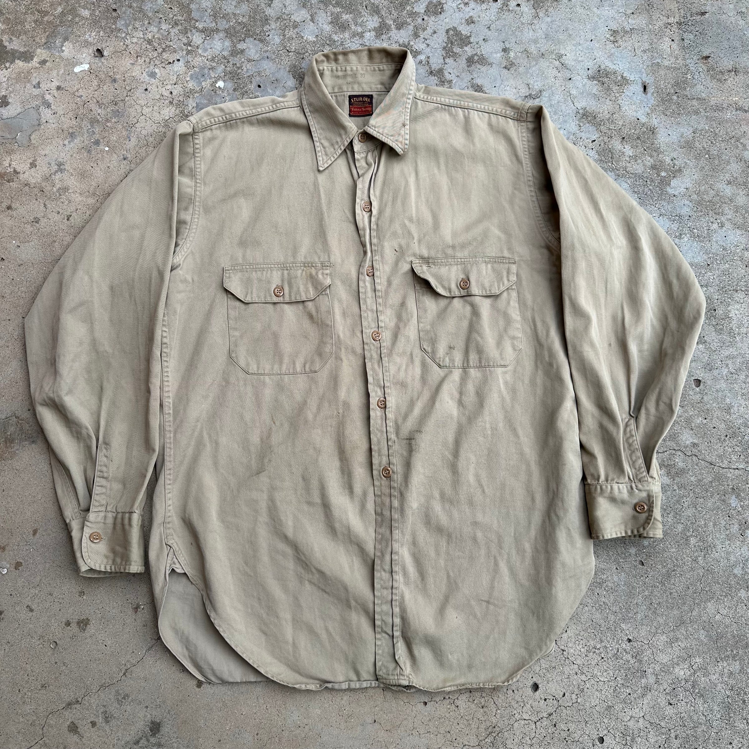 1950’s/60’s Stur-Dee Twist Twill Khaki Work Shirt Large