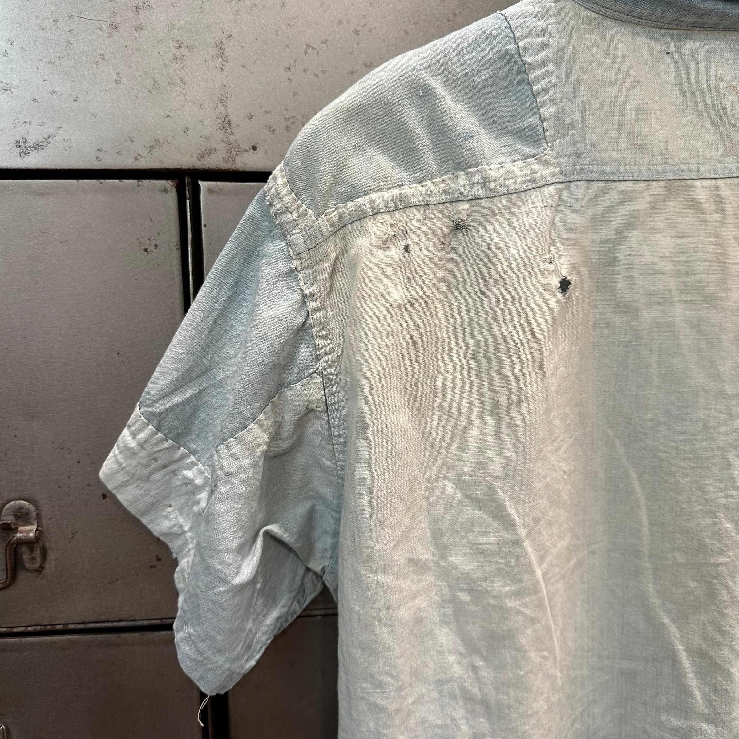 1950’s Repaired Chambray Work Shirt 22.5" Chest