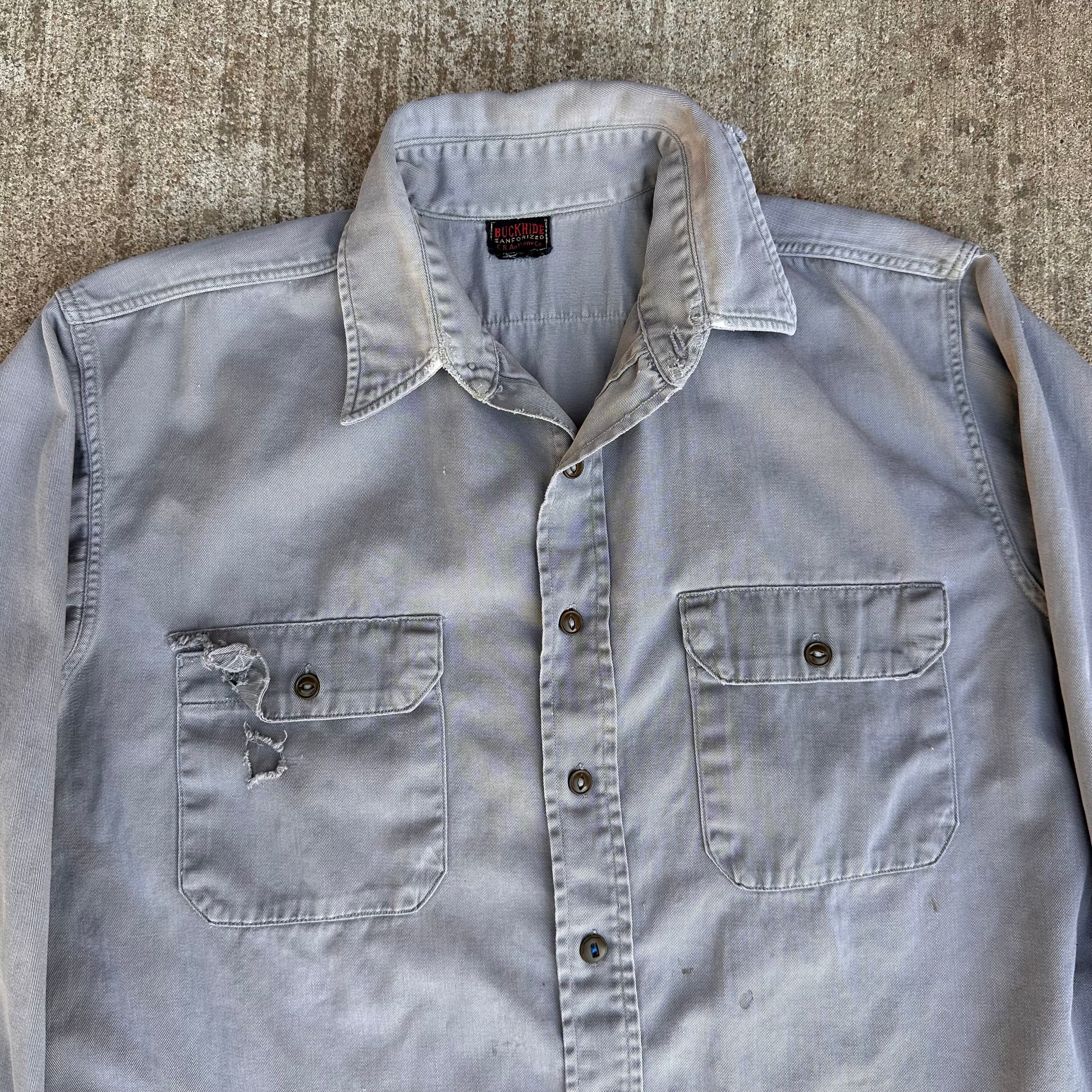 1940’s Anthony’s Buckhide Grey Cotton Work Shirt Large 24” Chest