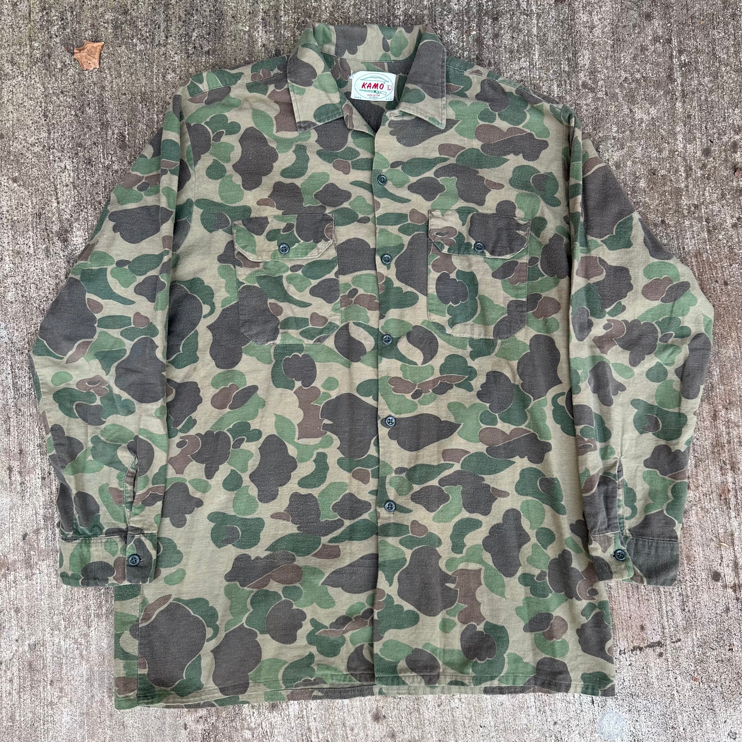 1960’s/70’s Kamo Brand Hunting Camo Cotton Flannel Shirt Large