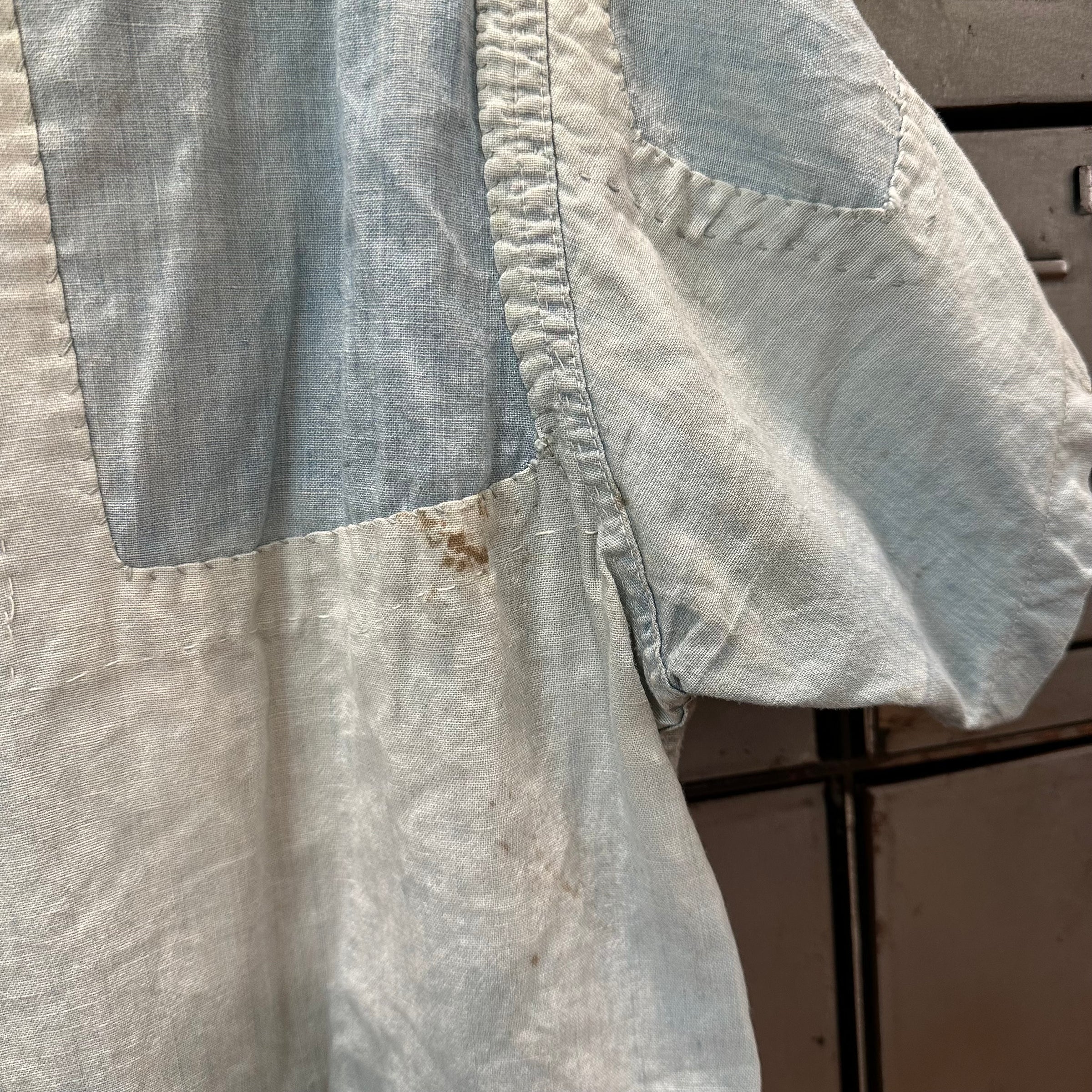 1950’s Repaired Chambray Work Shirt 22.5" Chest