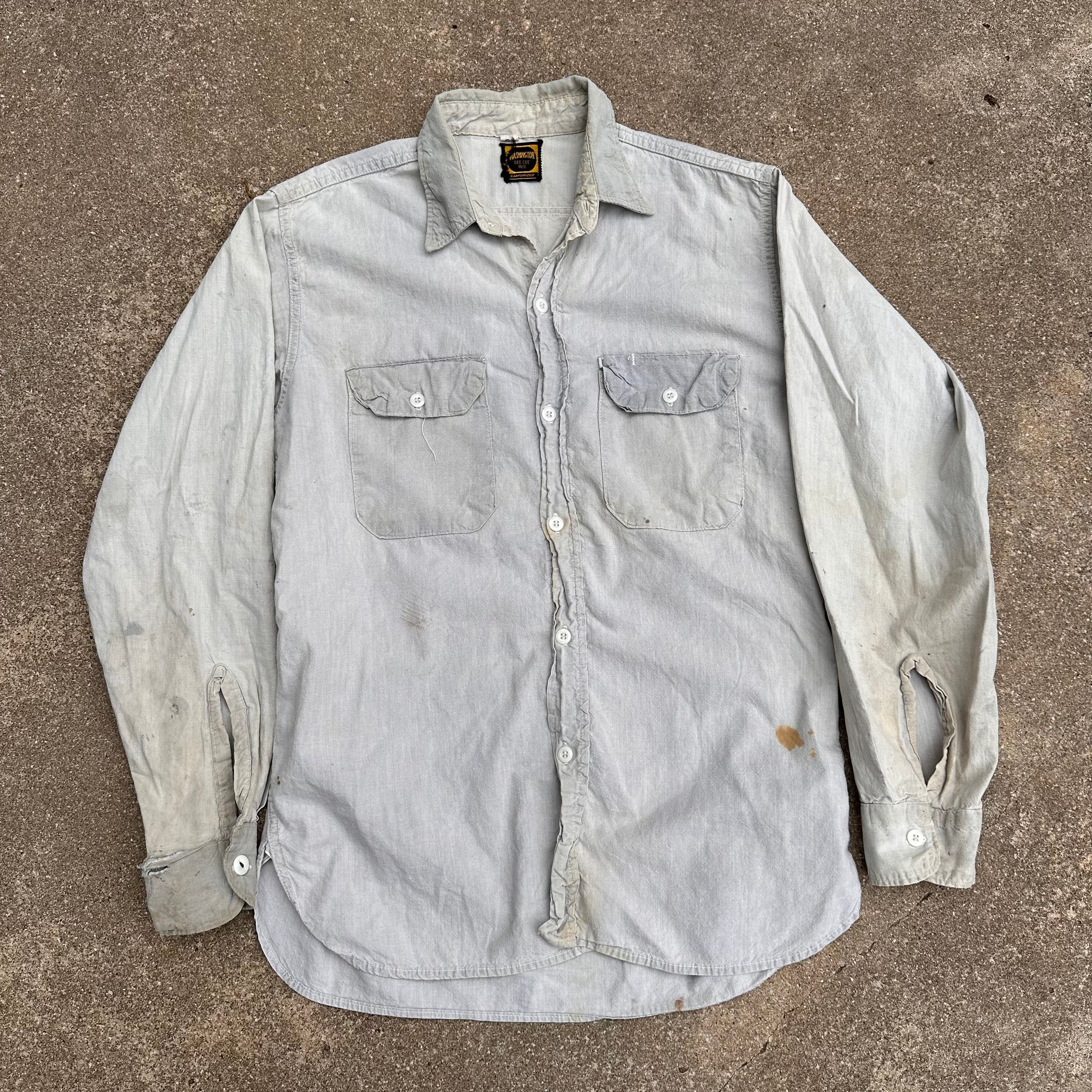 1950’s Washington Dee Cee Grey Chambray Work Shirt Medium