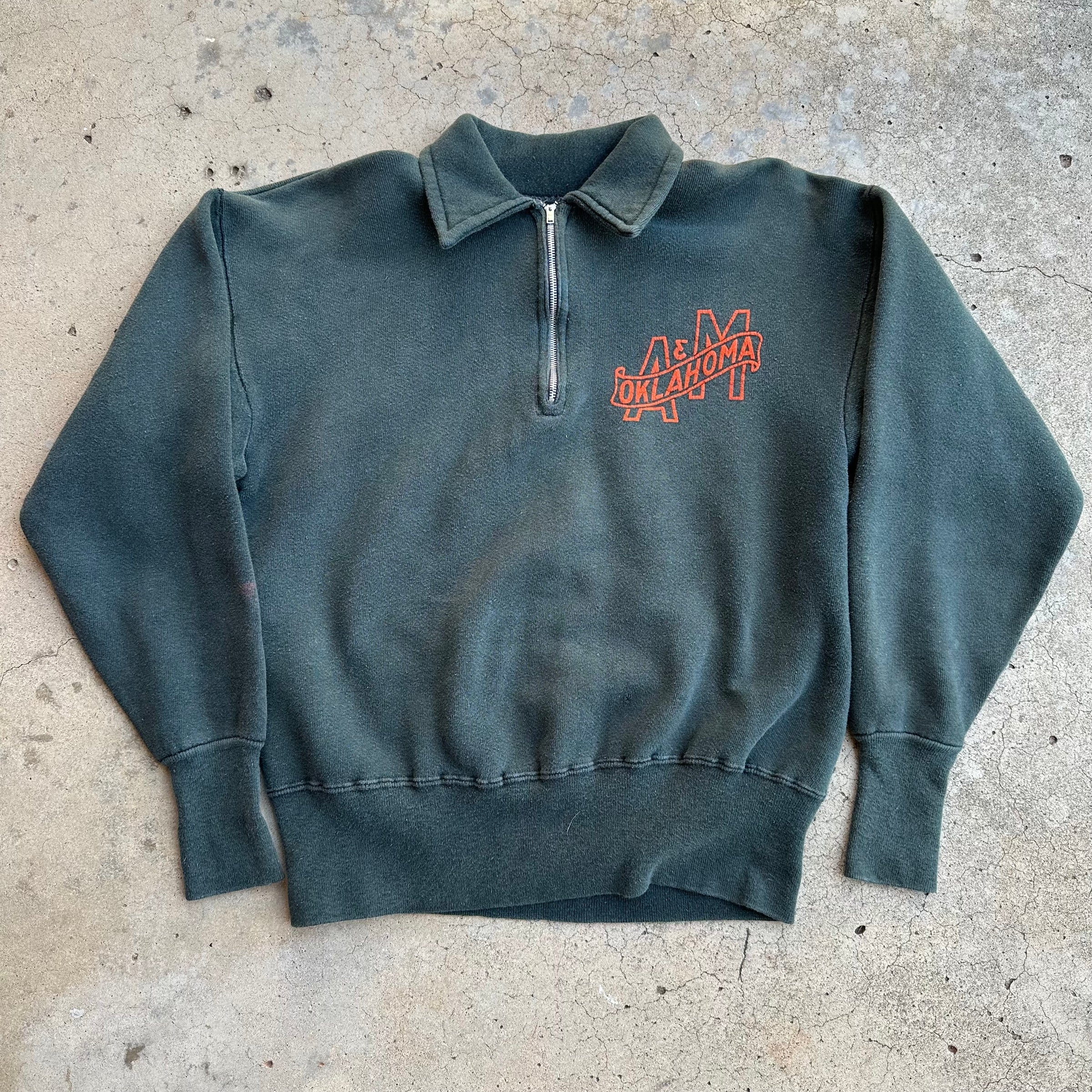 1940’s/50’s Oklahoma A&M Flock Print Quarter Zip Sweatshirt