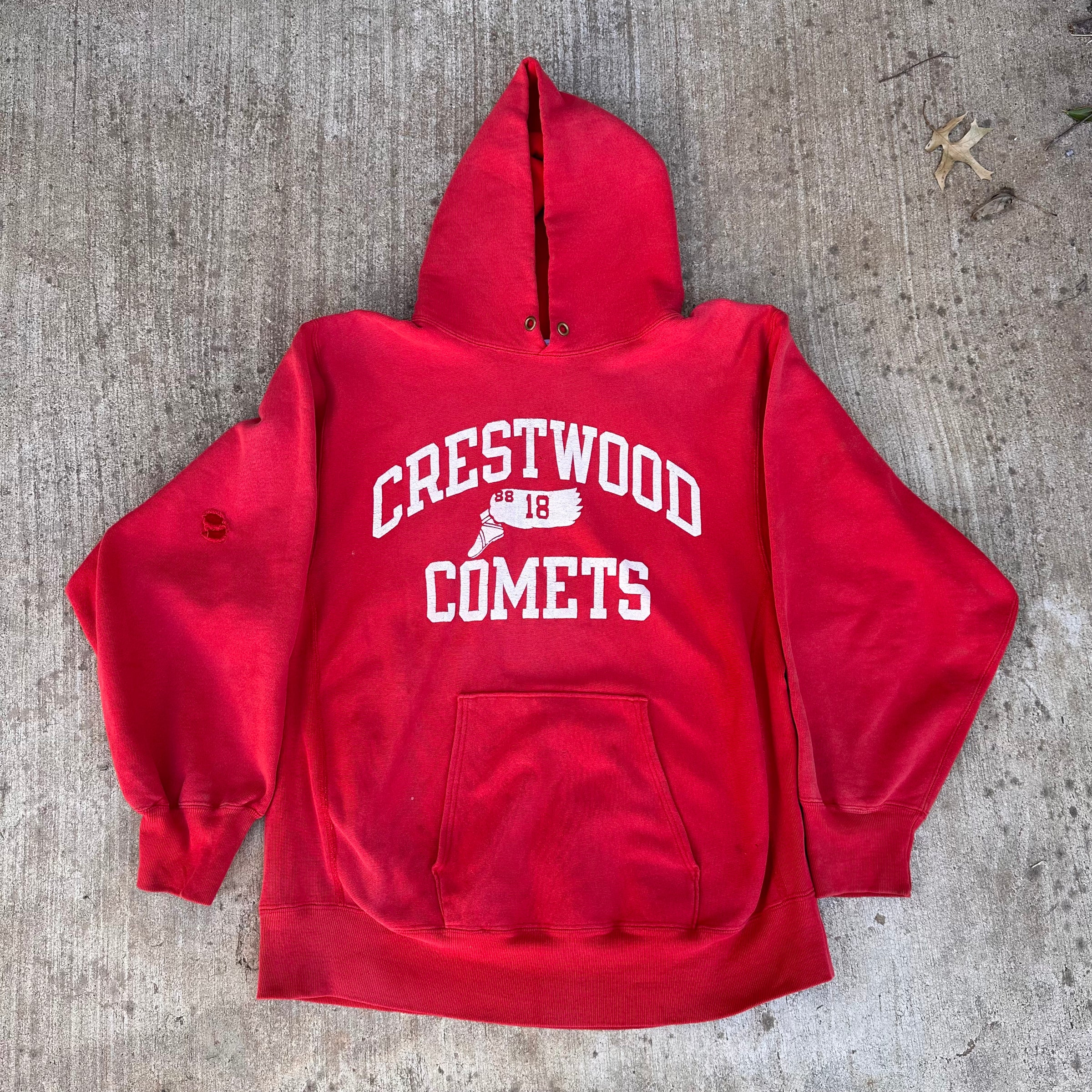 1980’s Faded Red Champion Reverse Weave Hooded Sweatshirt XL 25” Chest