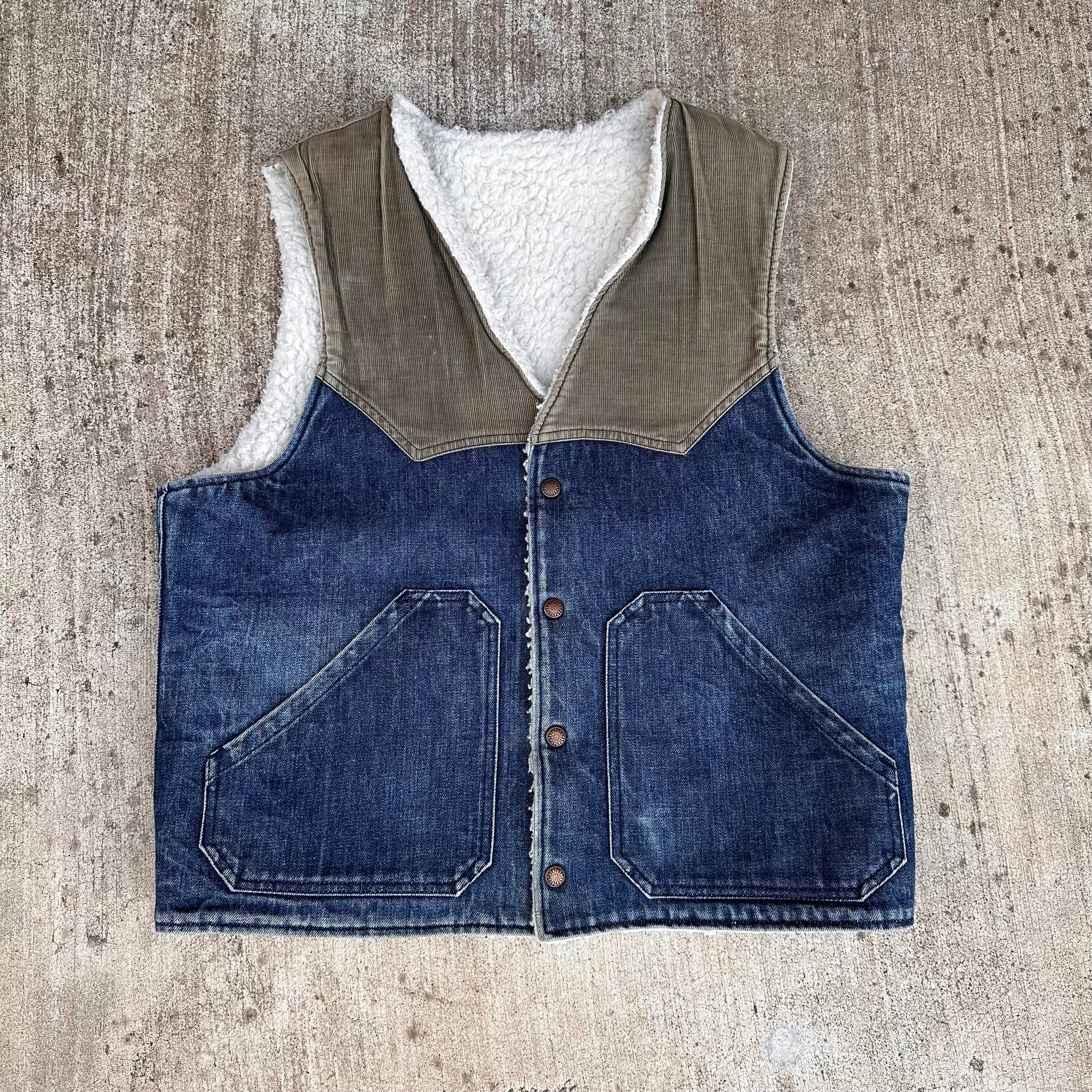 1970’s/80’s Denim Corduroy Sherpa Lined Vest M/L