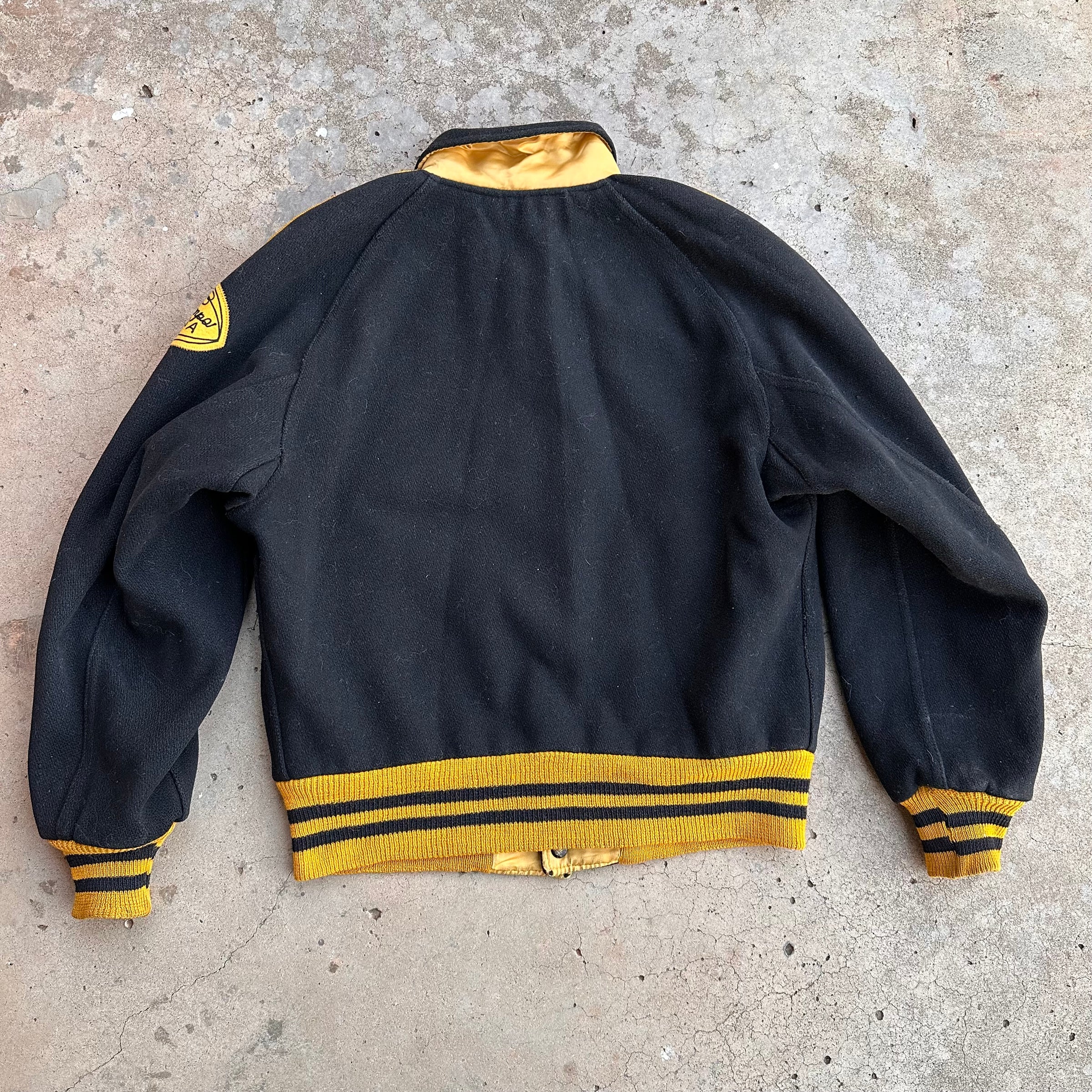 1950’s Black and Yellow Reversible Wool/Satin Varsity Jacket Large