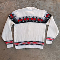 1960’s Rugby Diamond Patterned Zip Up Acrylic Cardigan Sweater Small