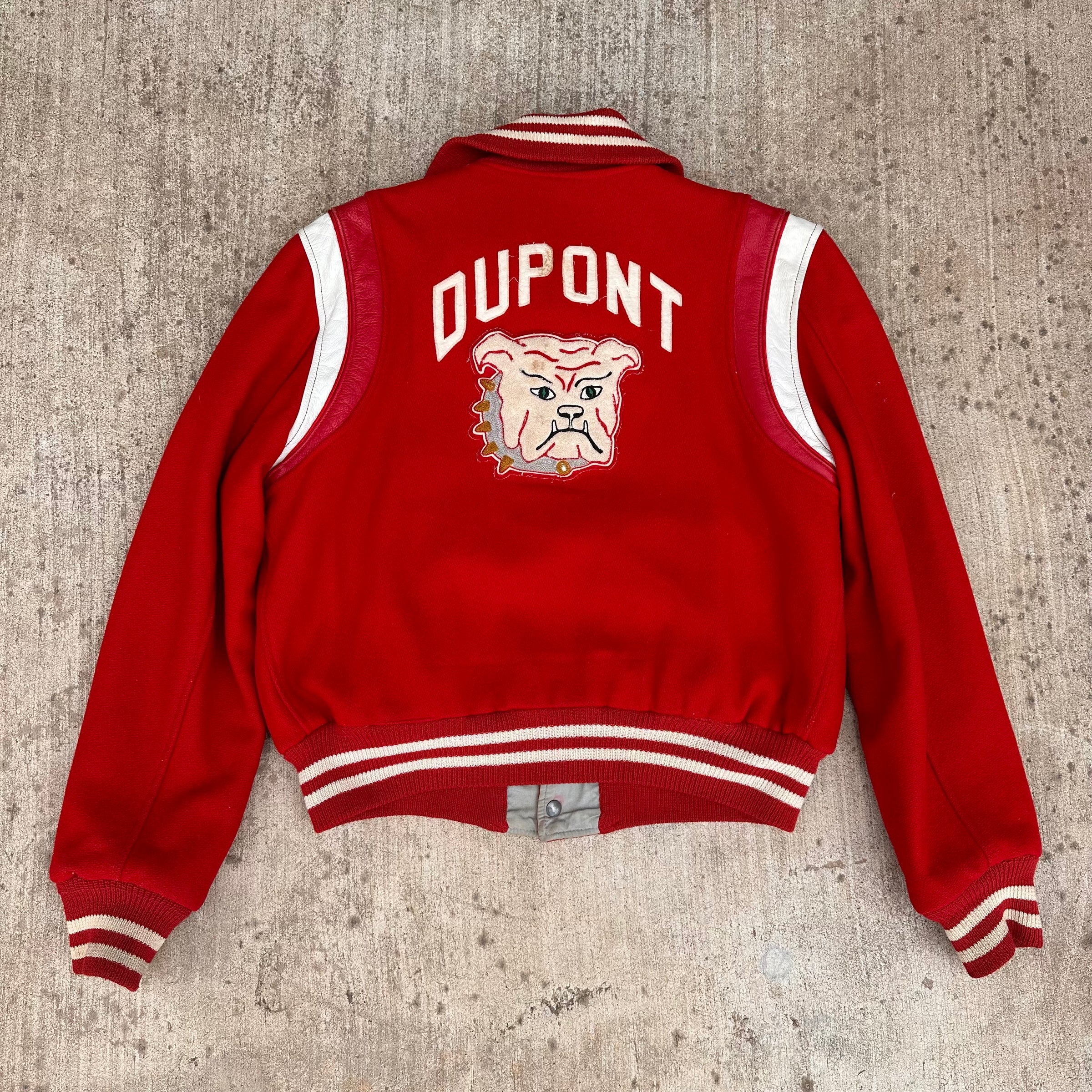 1960’s Hatchers Bulldog Patched Reversible Wool Varsity Jacket 25” Chest