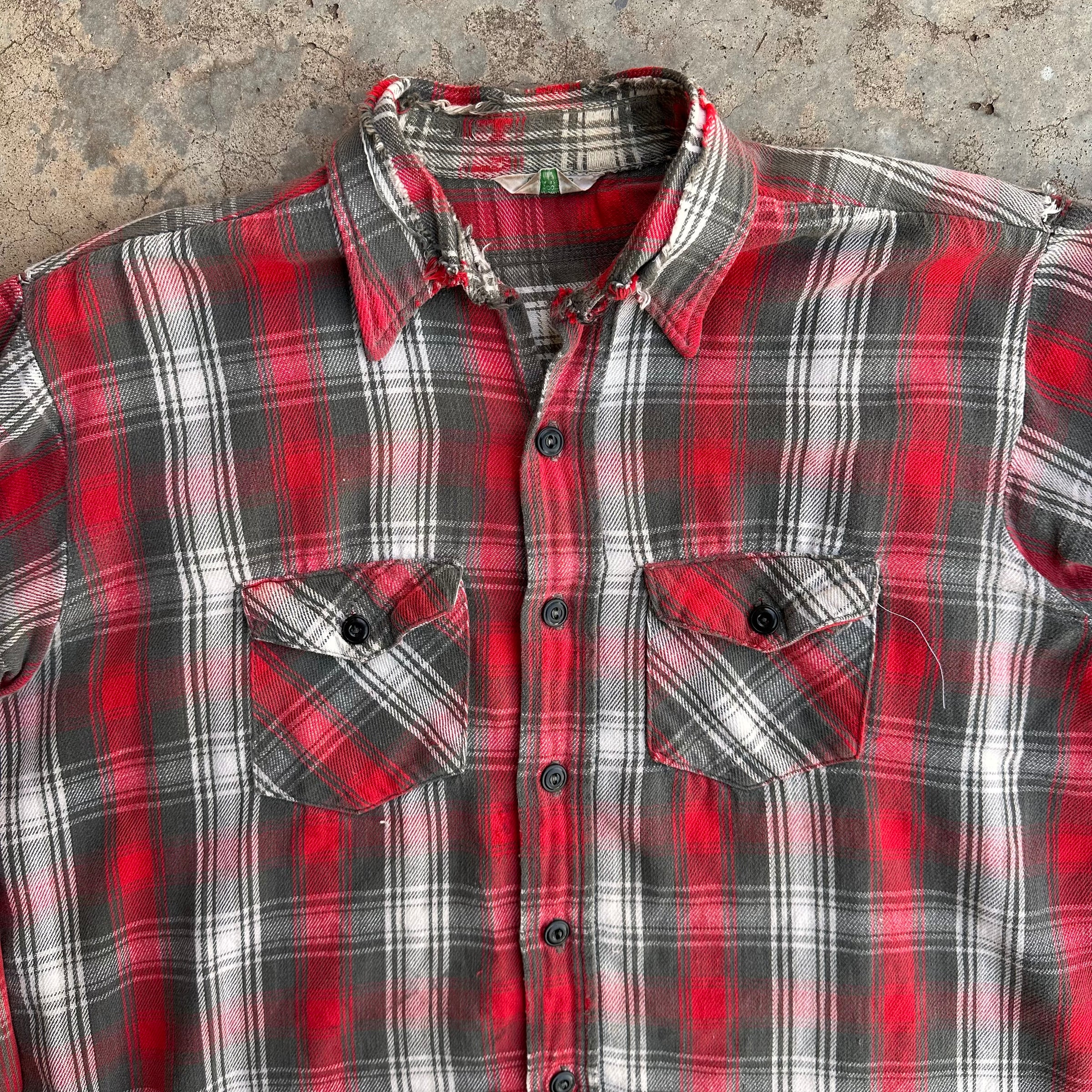 1960’s Arctic Plaid Cotton Flannel Shirt XL 26” Chest