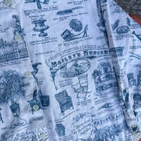 1970’s Banded Collar Antique Brochure Print Shirt 24” Chest