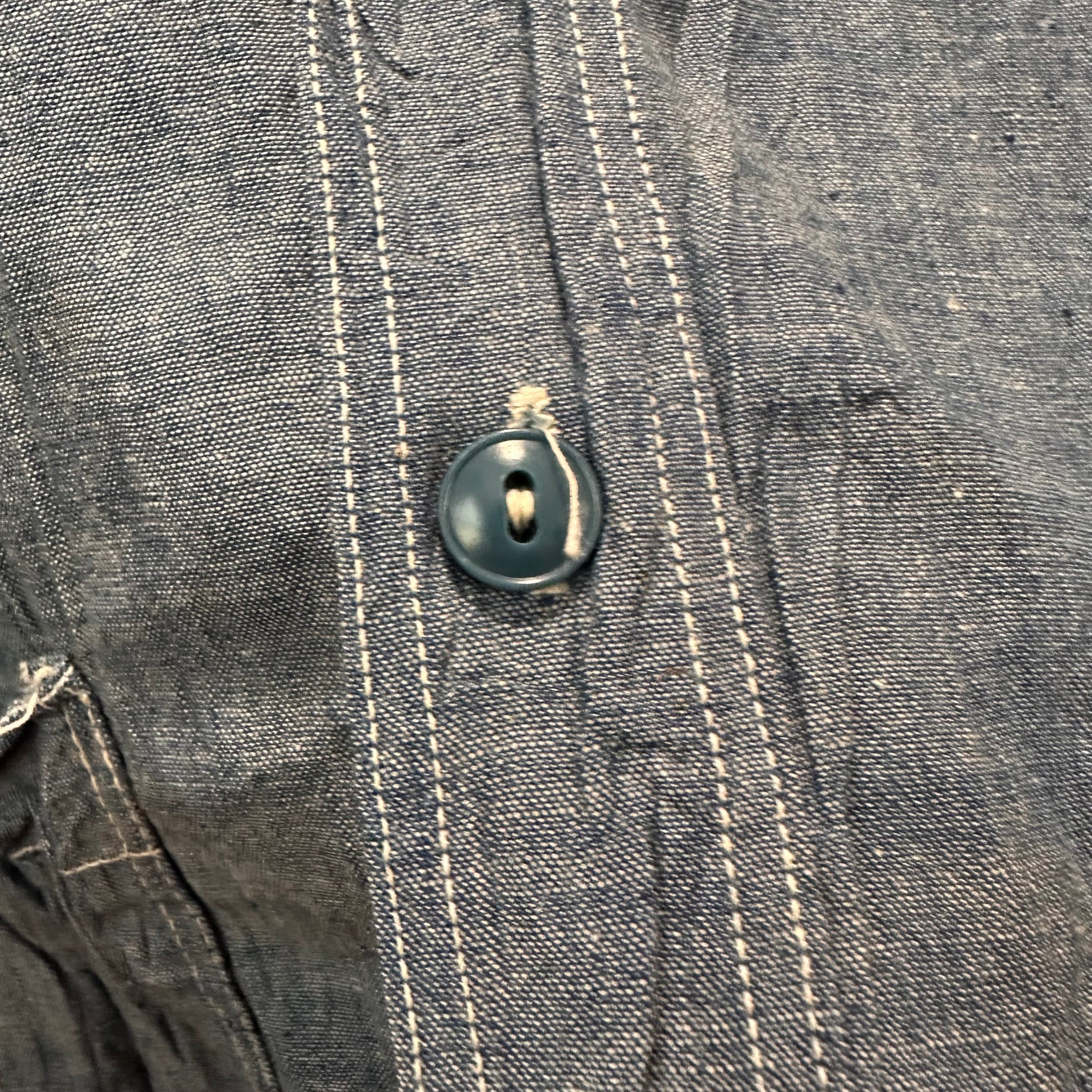 1940’s Stenciled WWII USN Chambray Shirt Large 22.5” Chest