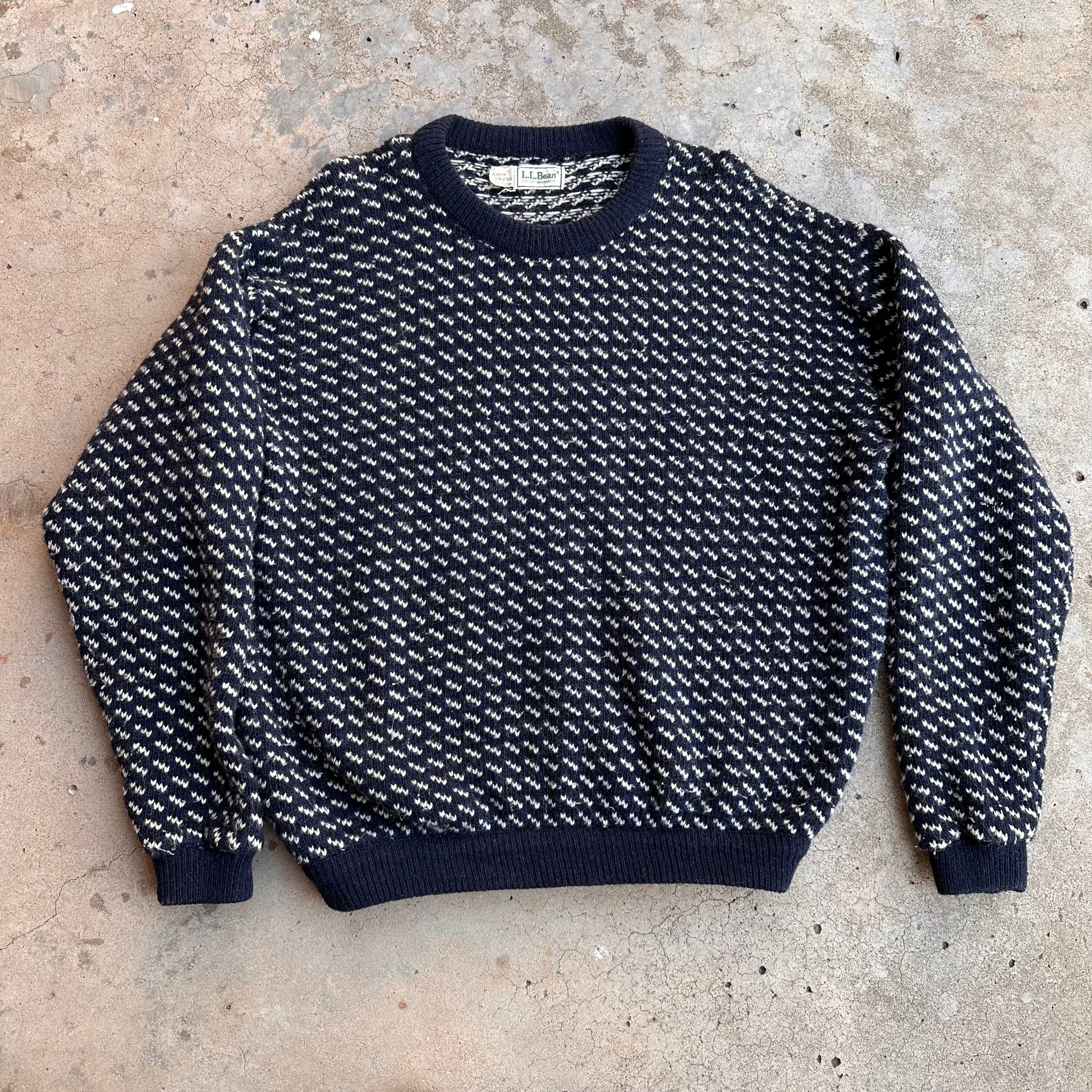 1970’s LL Bean Navy Birdseye Pattern Wool Sweater XL
