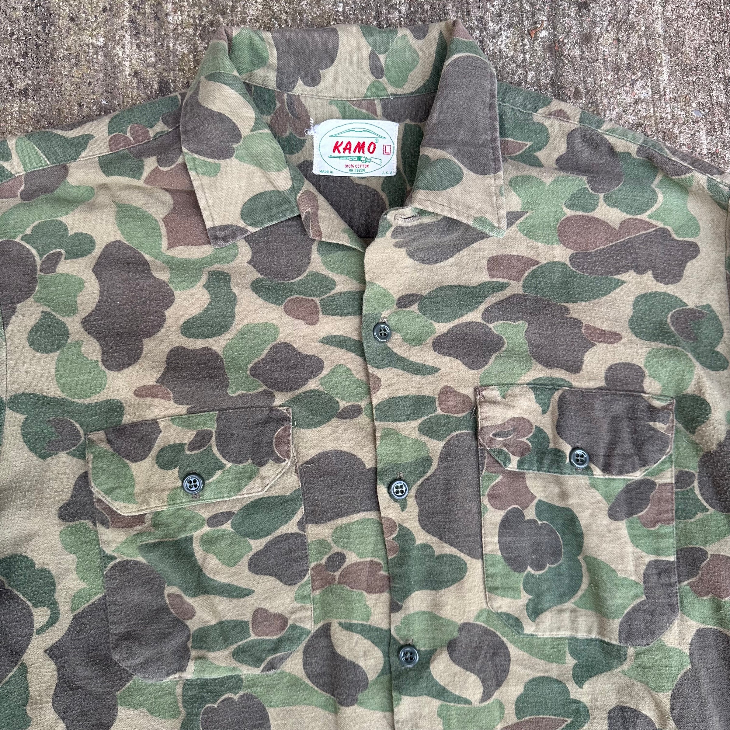 1960’s/70’s Kamo Brand Hunting Camo Cotton Flannel Shirt Large