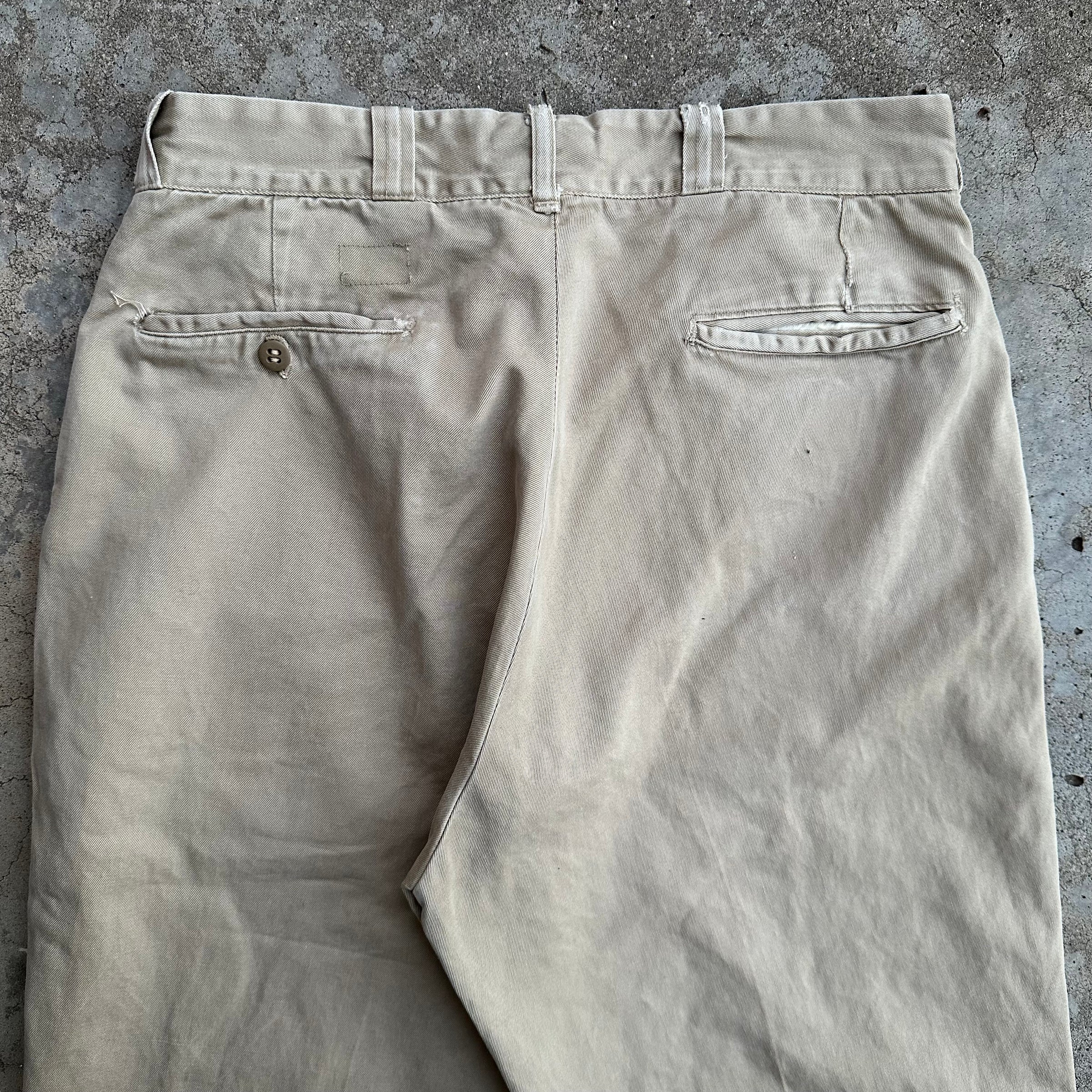 1950’s Reeves Army Twill Cotton Khaki Work Pants 29” Waist