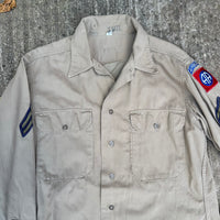 1940’s WWII 82nd Airborne Patched Khaki Shirt with Gas Flap