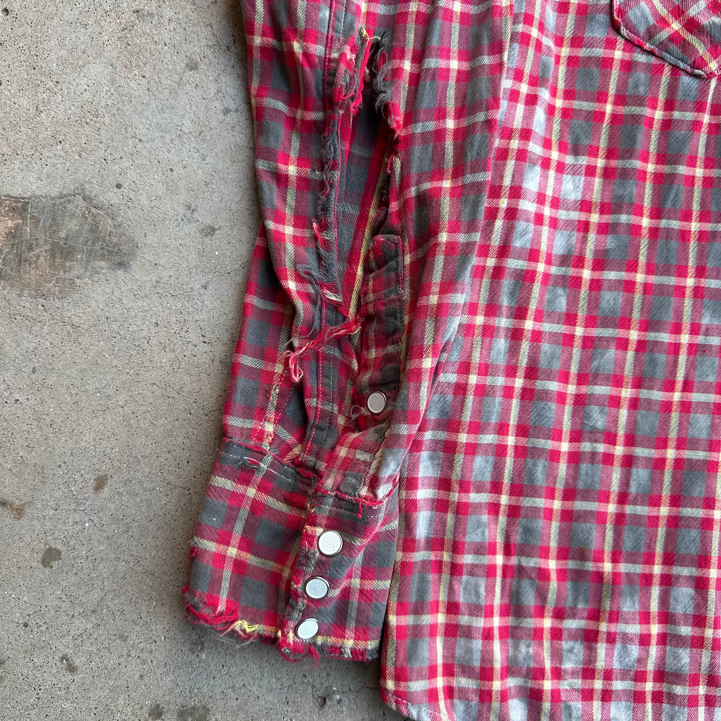 1950’s Thrashed Blue Bell Wrangler Cotton Flannel Shirt Large