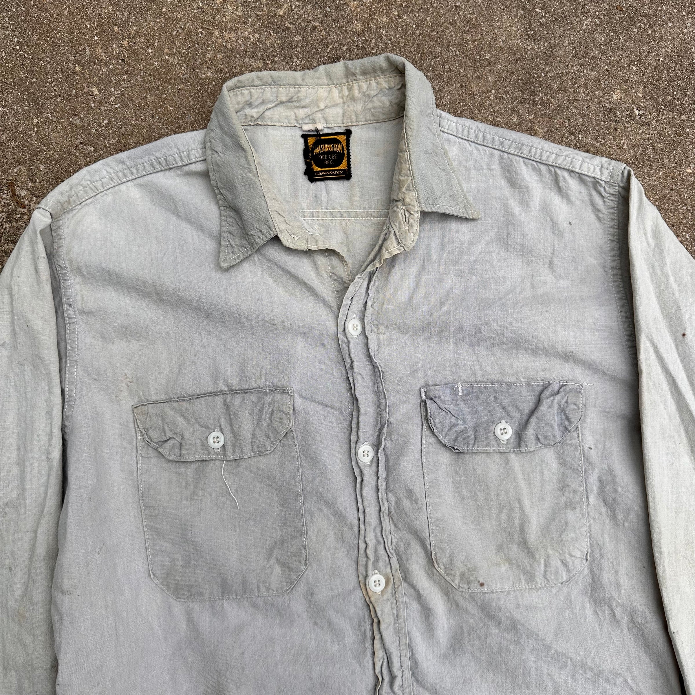 1950’s Washington Dee Cee Grey Chambray Work Shirt Medium