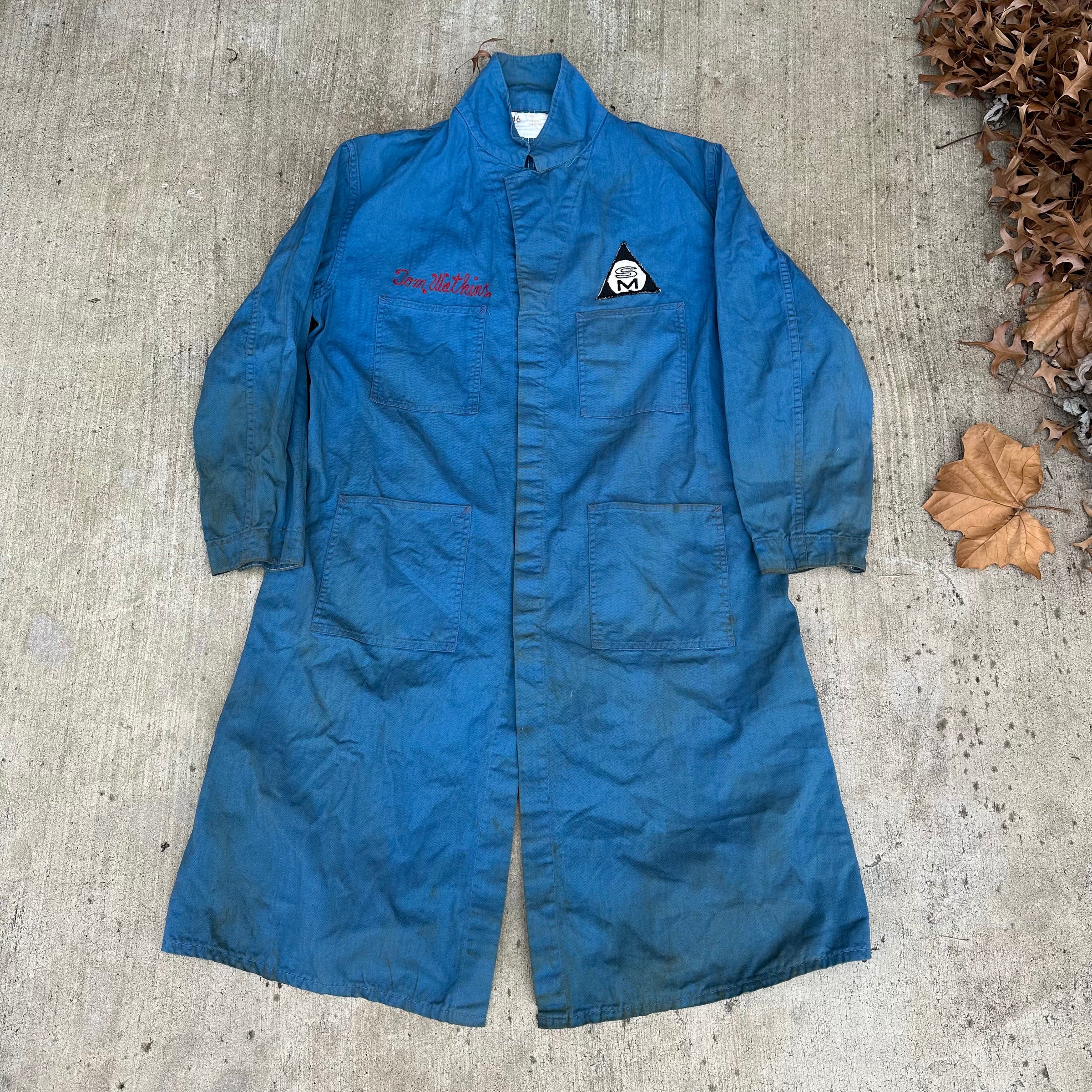 1950’s Blue HBT Chainstitched Gas Station Shop Coat Size 46